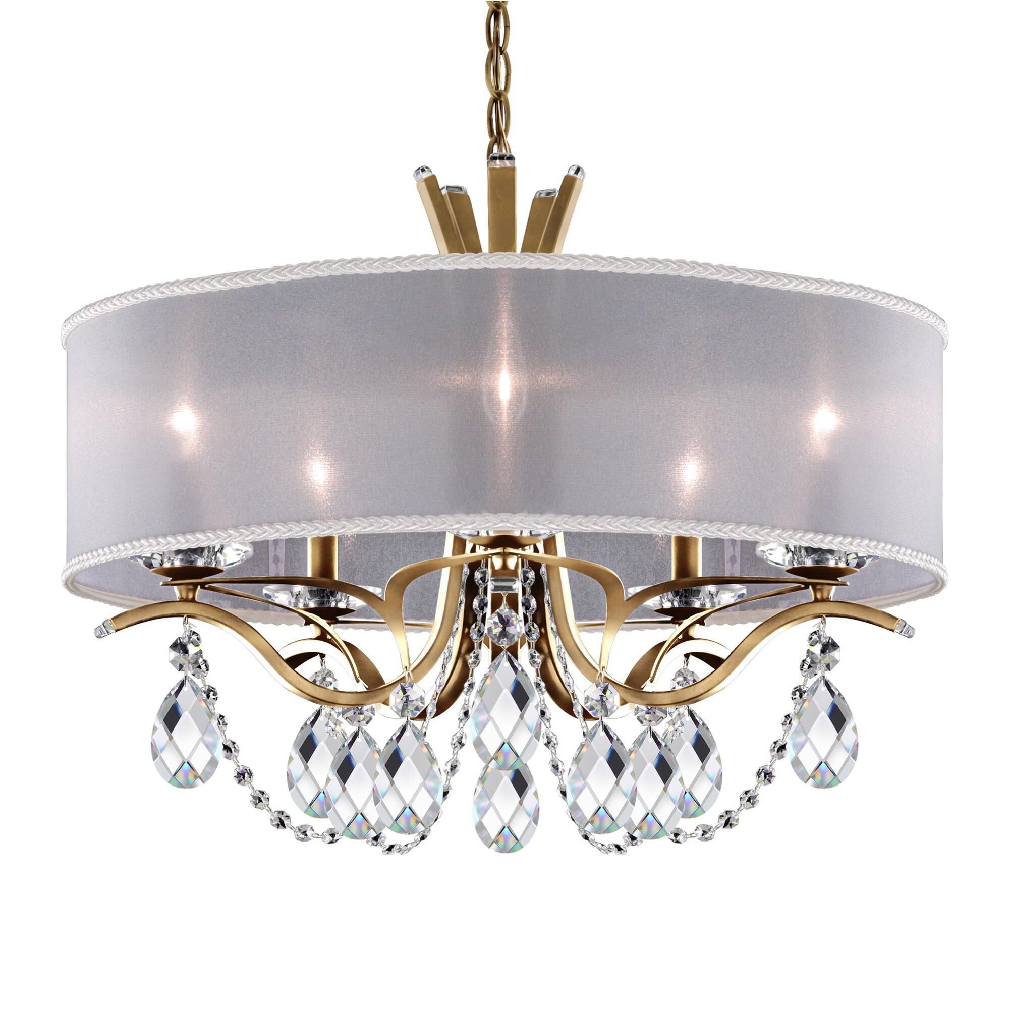Shown in Heirloom Gold finish and Clear Radiance crystal and White Hardback shade