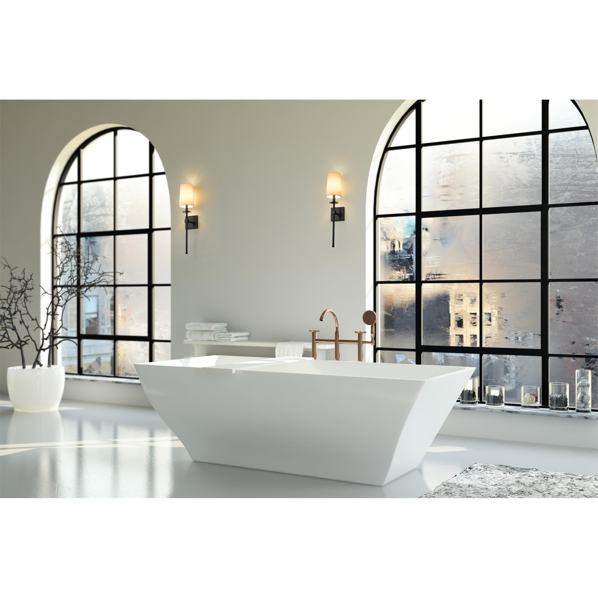 Shown in Matte Black finish and Fabric glass and Fabric shade