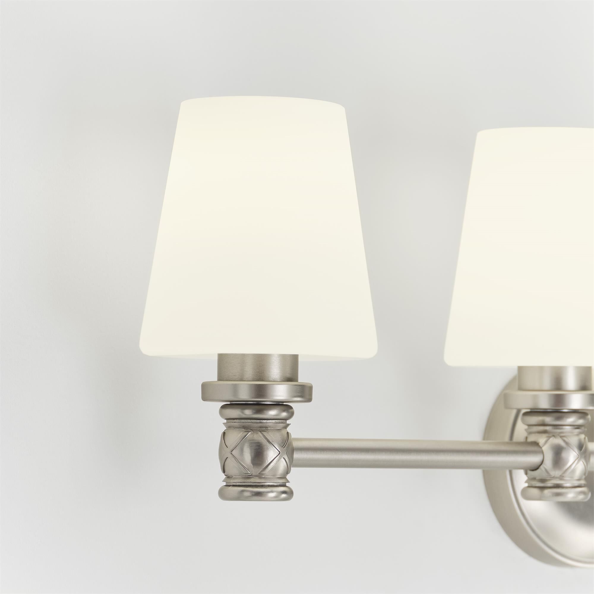 Shown in Satin Nickel finish and Opal Etched Cased glass