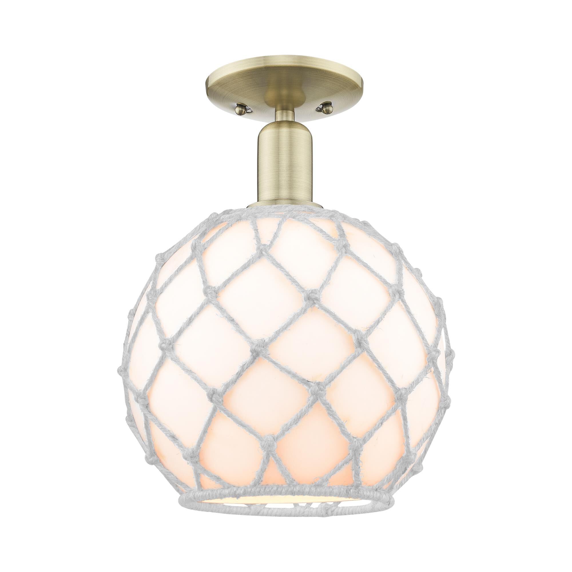 Shown in Antique Brass finish and White with White Rope glass