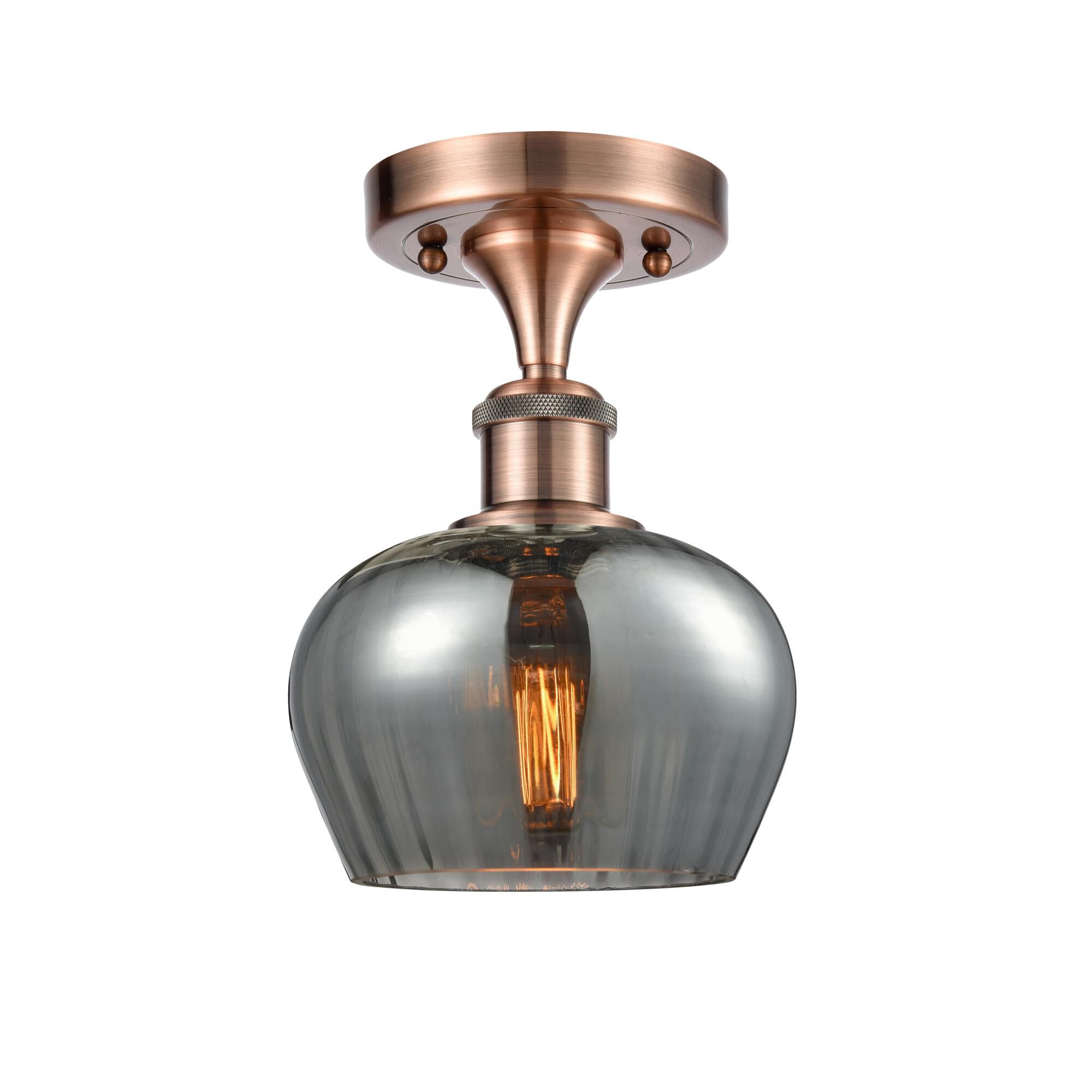 Shown in Antique Copper finish and Bowl glass and Glass shade