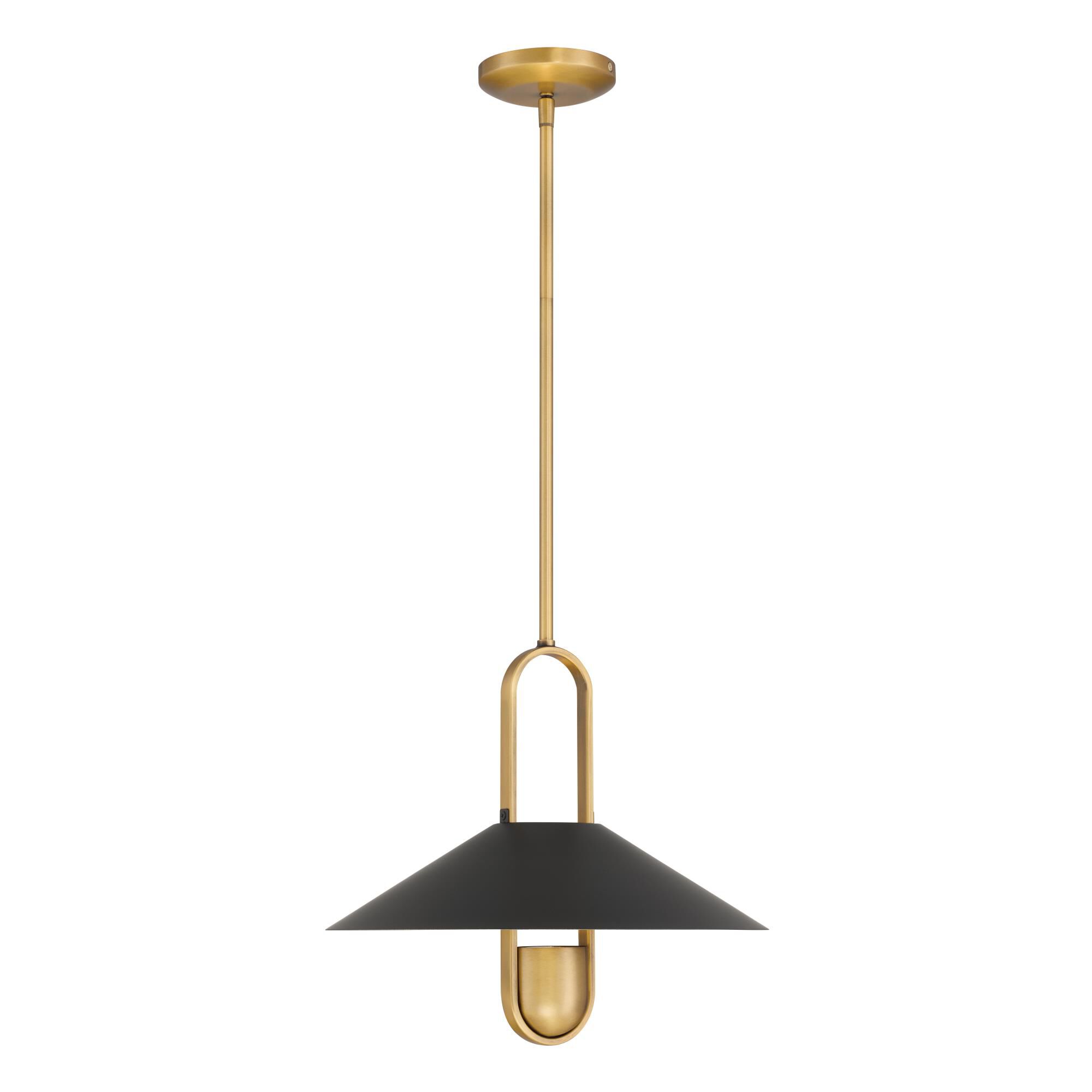 Shown in Legacy Brass & Dark Matte Blac finish and Dark Matte Black glass and Steel shade