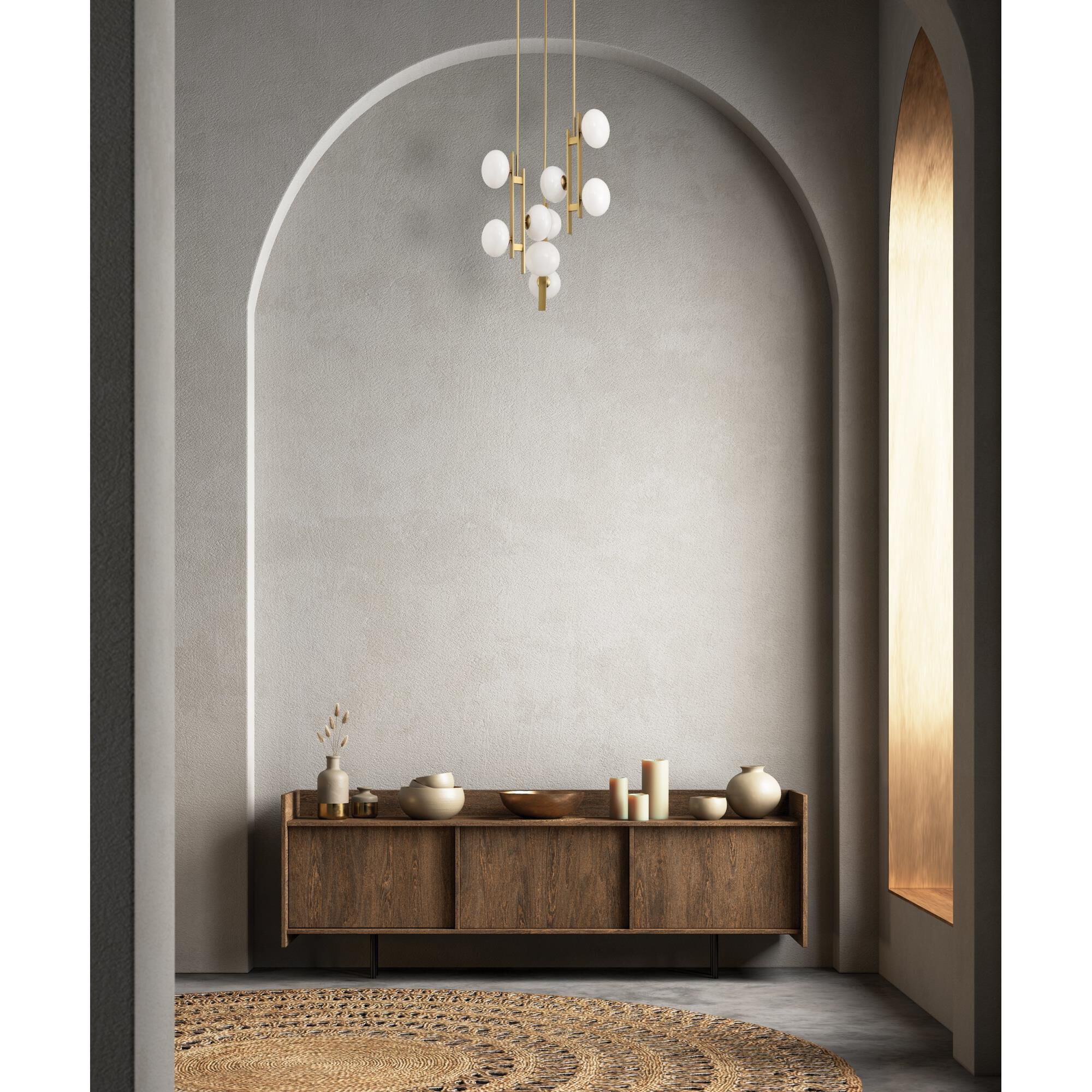 Shown in Brushed Gold finish and Opal glass