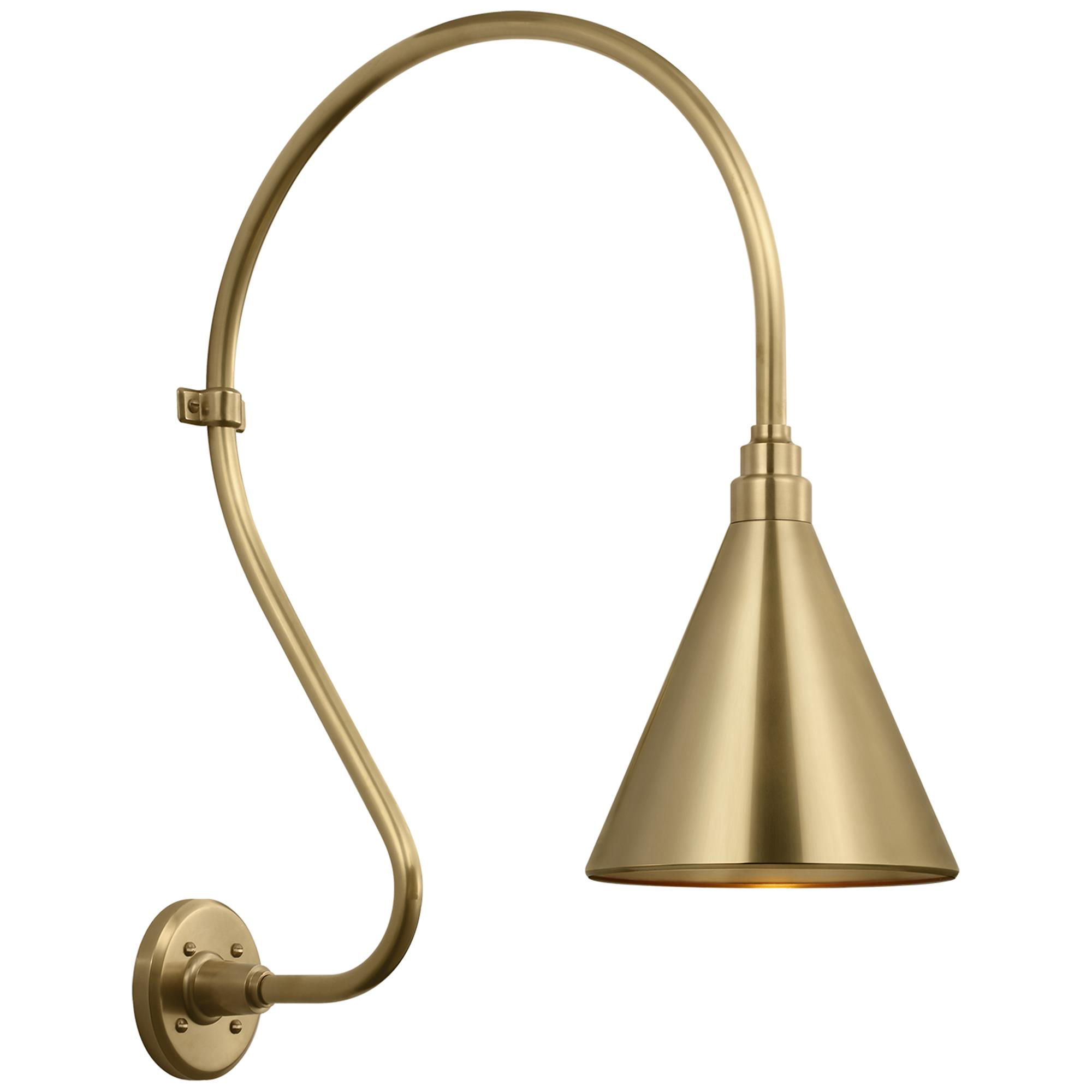 Shown in Hand-Rubbed Antique Brass finish and Gold shade
