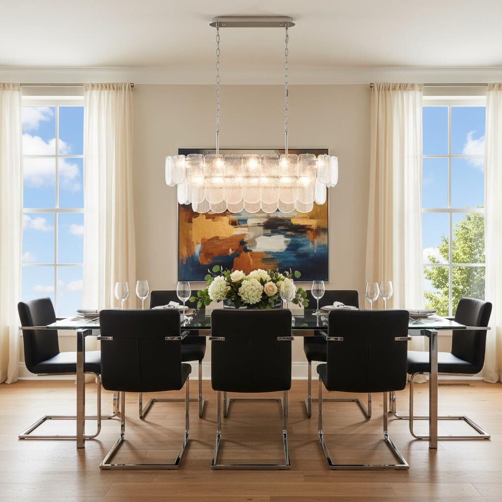 Shown in Polished Nickel and Crystalline finish and Piastra glass