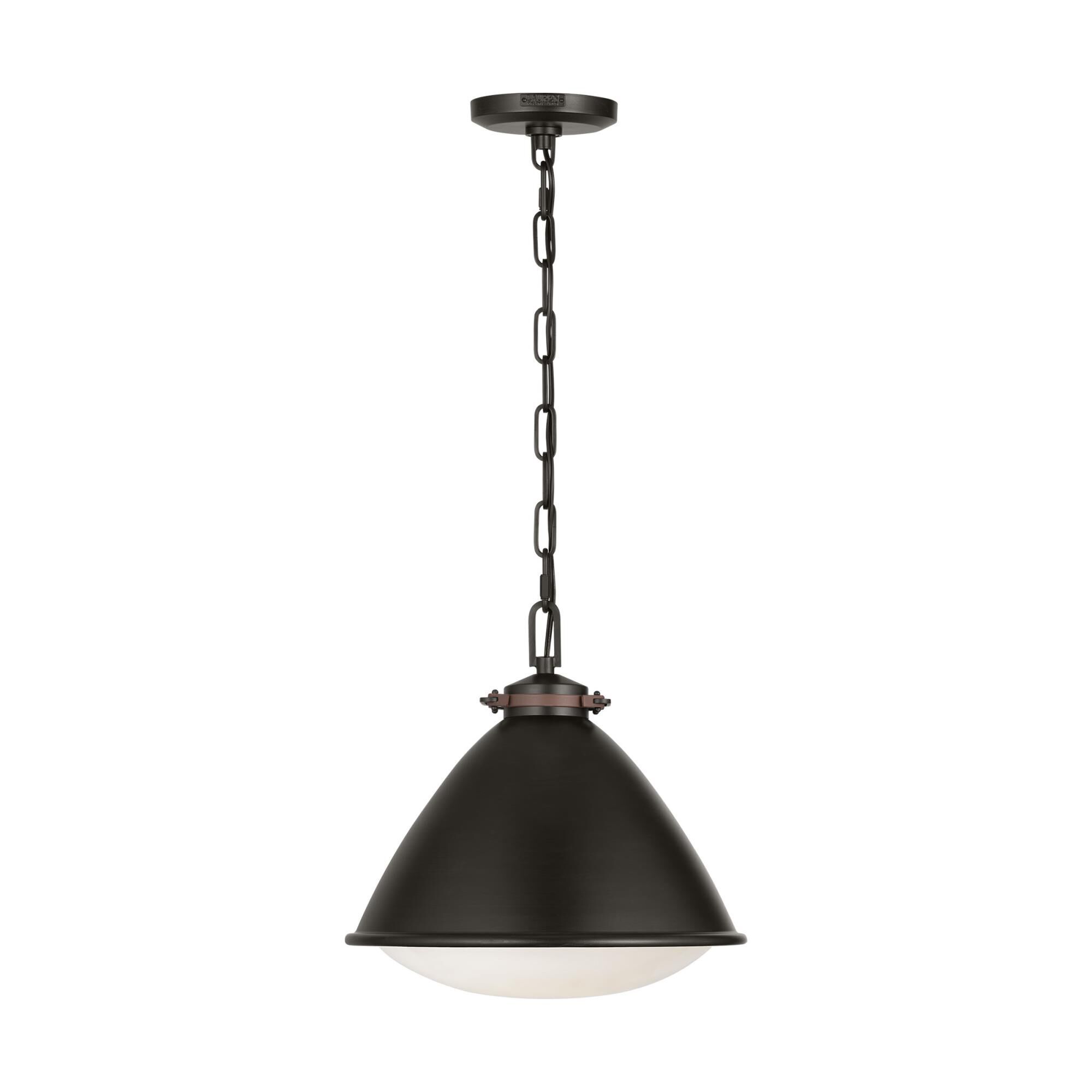 Shown in Aged Iron finish and Milk glass