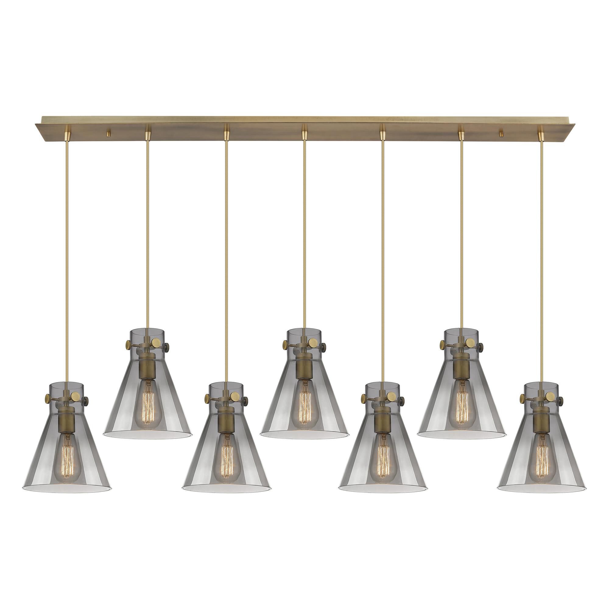 Shown in Brushed Brass finish and Light Smoke glass and Light Smoke Glass shade