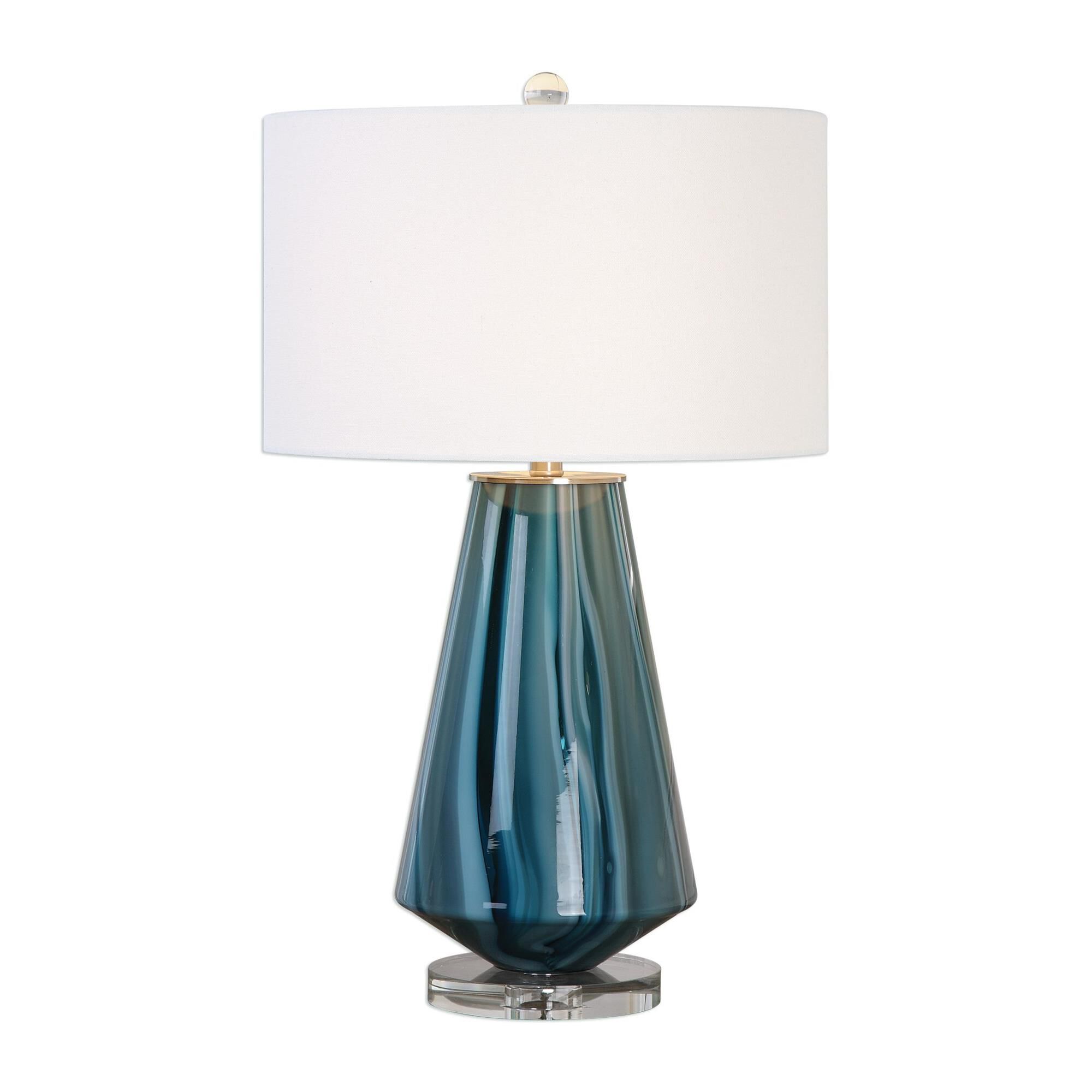 Shown in Teal-Gray-Blue-Ivory-Brushed Nickel finish and Ivory Linen Fabric shade