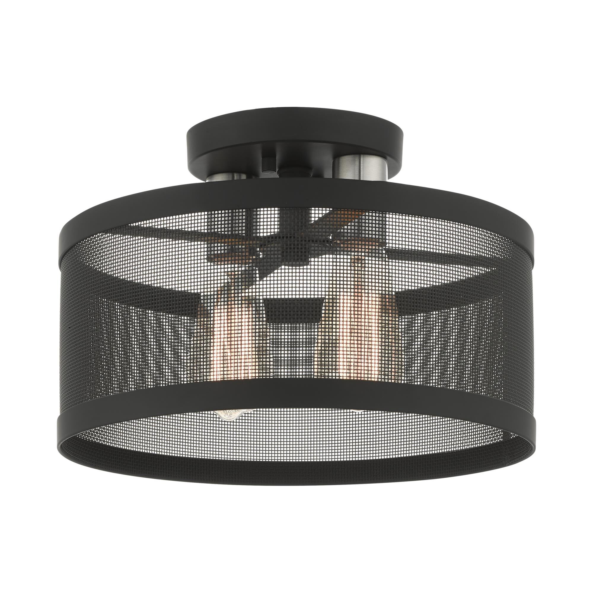 Shown in Black With Brushed Nickel Accents finish and Black Stainless Mesh Shade glass and Black Stainless Mesh shade