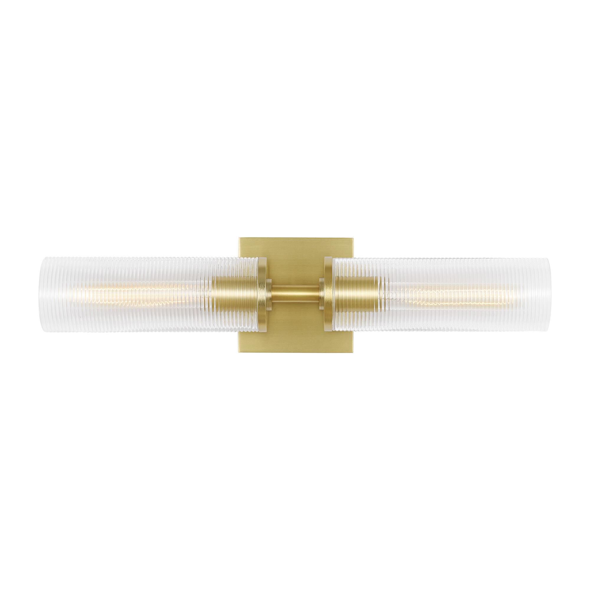 Shown in Satin Brass finish and Clear Ribbed glass