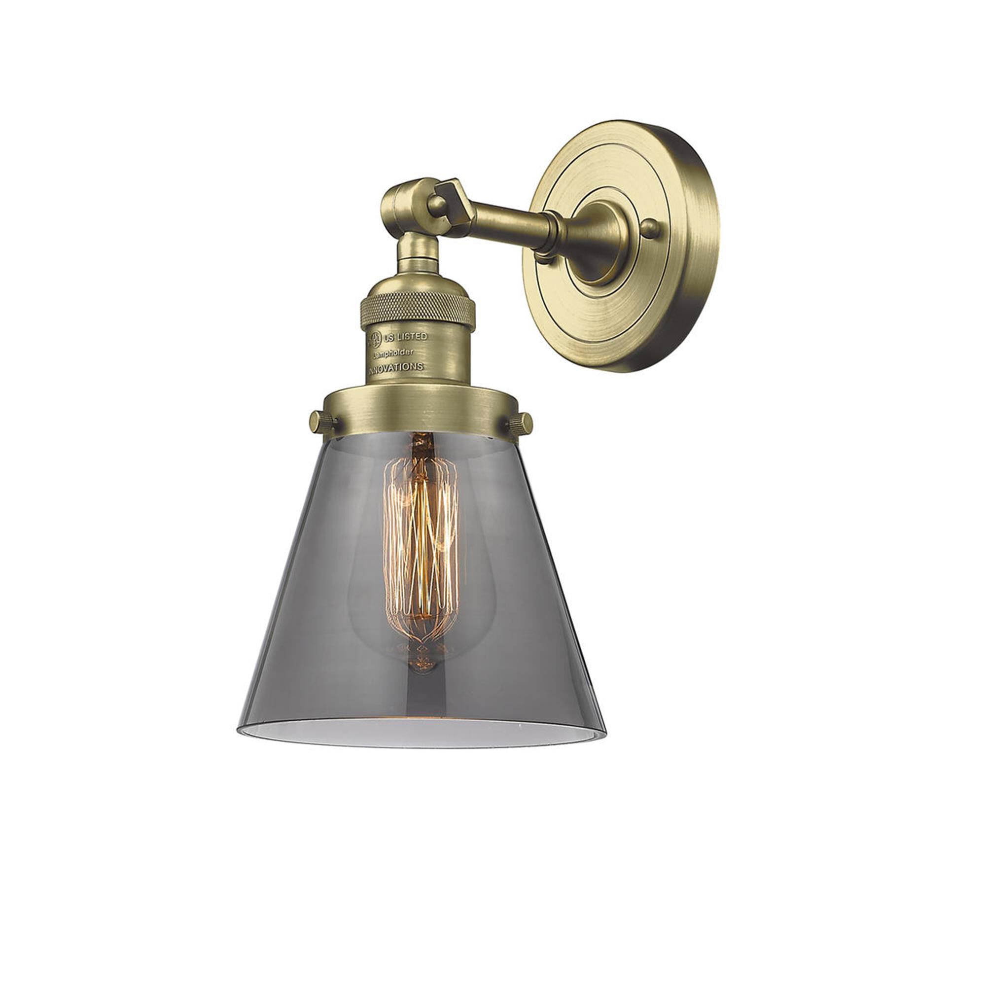 Shown in Antique Brass finish and Smoked glass