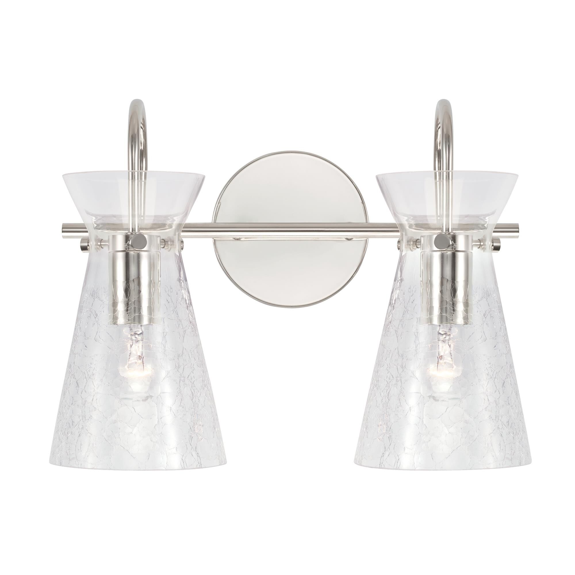 Shown in Polished Nickel finish and Clear Half-Crackle glass