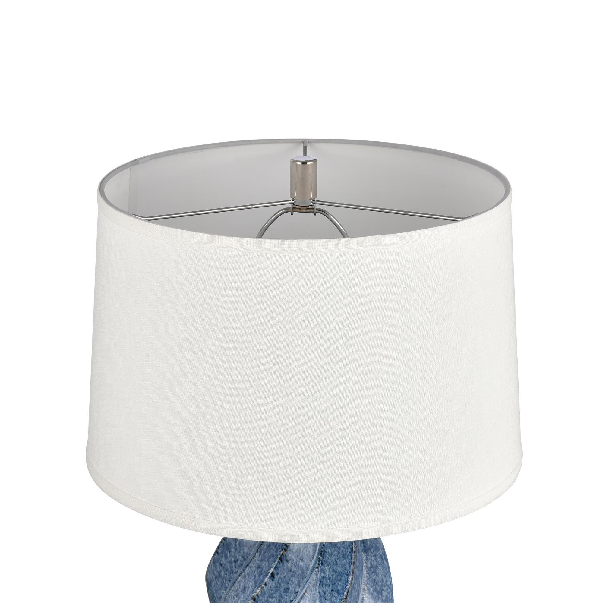 Shown in Blue Glazed finish and K5 crystal and White Textured Linen Shade glass and White Textured Linen shade