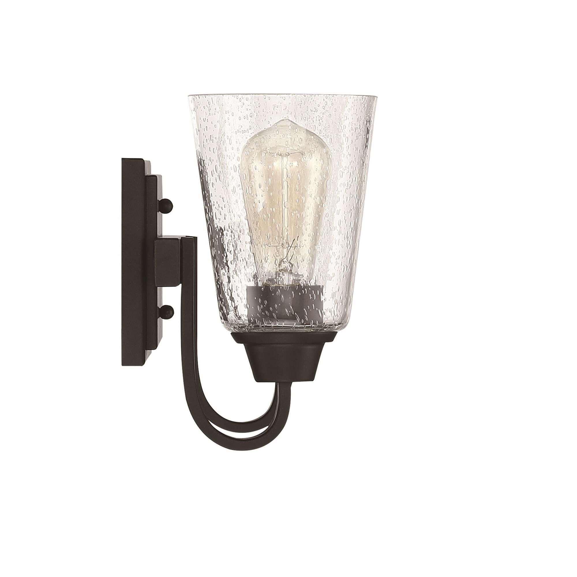 Shown in Espresso finish and Clear Seeded glass and Glass shade