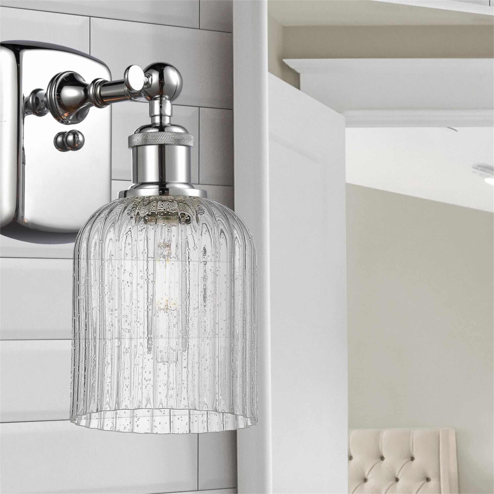 Shown in Polished Chrome finish and Seedy glass