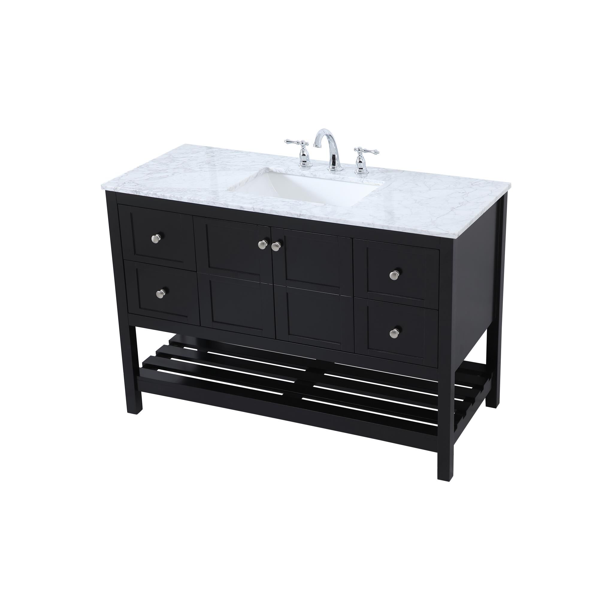 Shown in Black And Brushed Nickel With Carrara White Marble finish