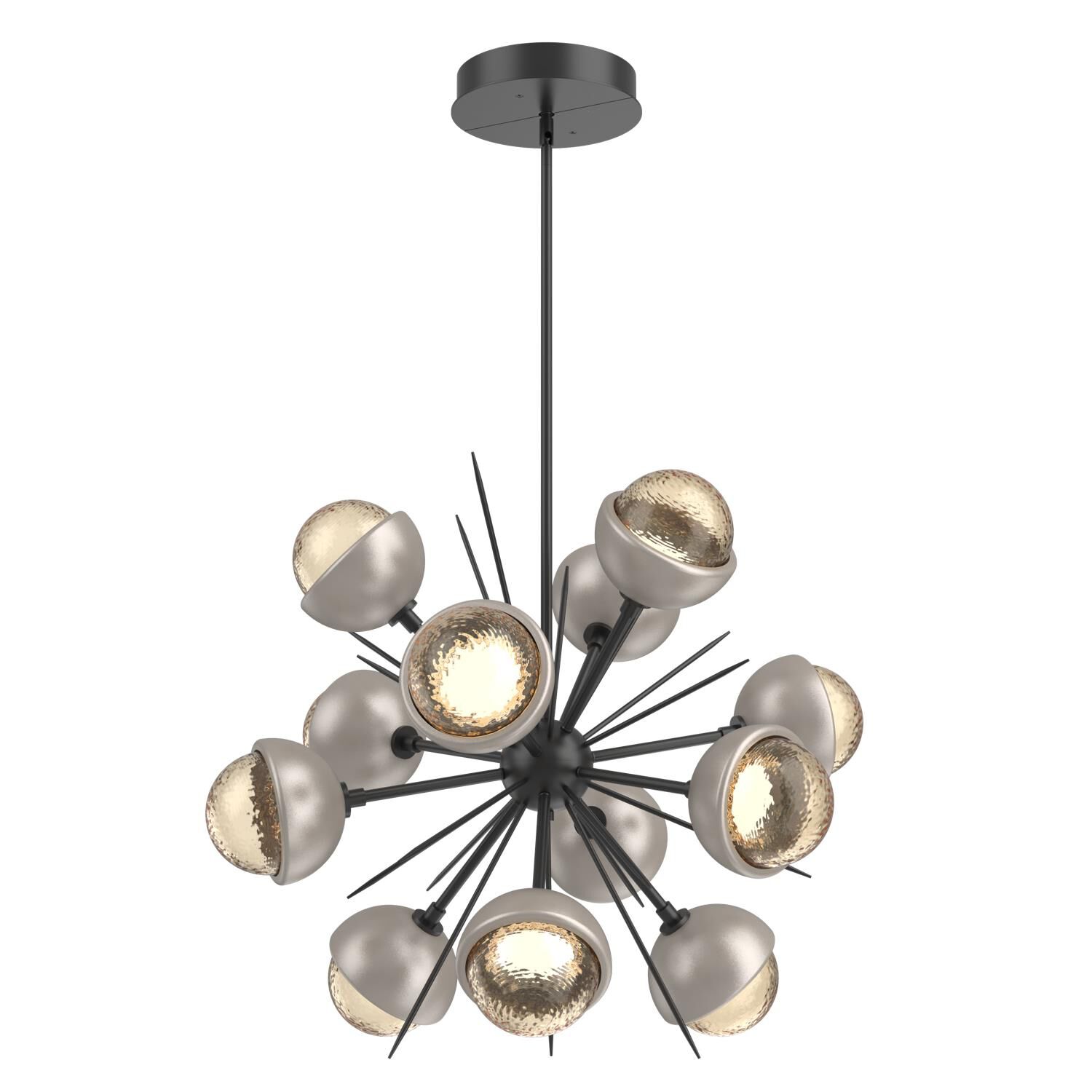 Shown in Matte Black finish and Amber glass and Beige Silver accent