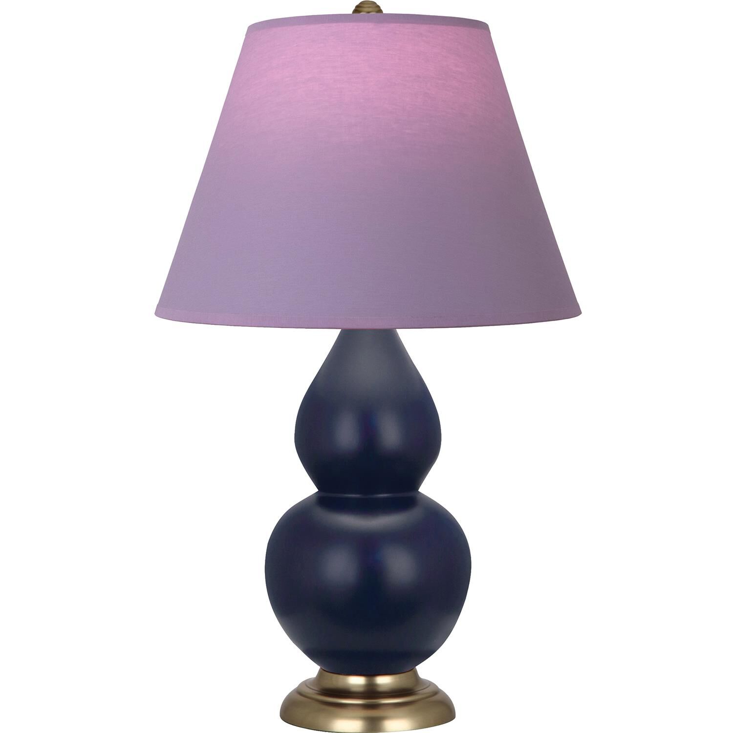 Shown in Matte Midnight Blue finish and Lavender and Plum shade and Antique Brass accent