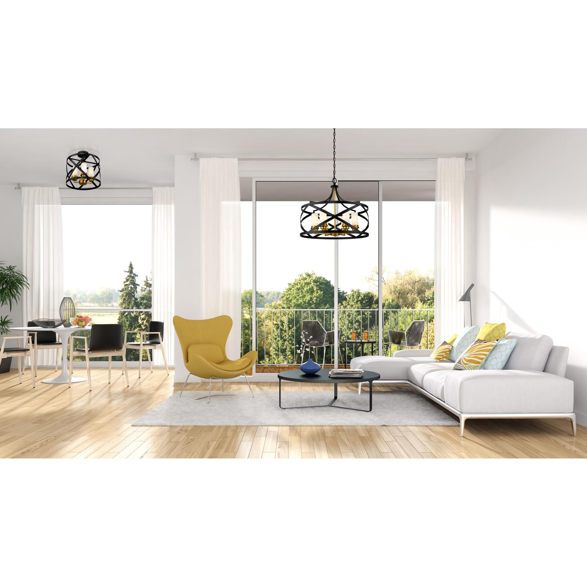 Shown in Matte Black + Olde Brass finish and Glass shade