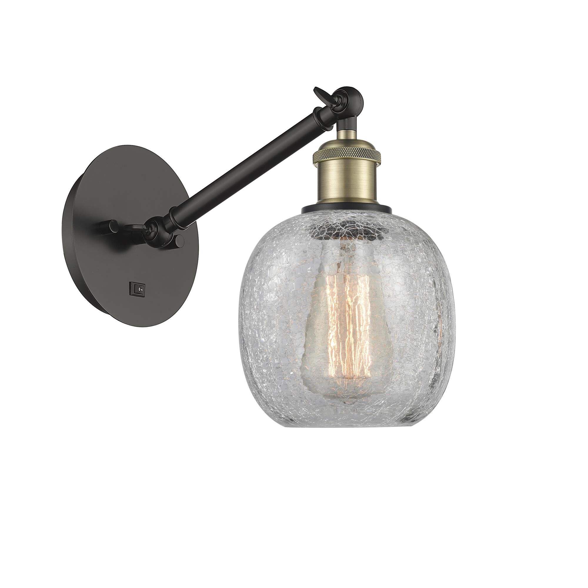 Shown in Black Antique Brass finish and Clear Crackle Belfast glass