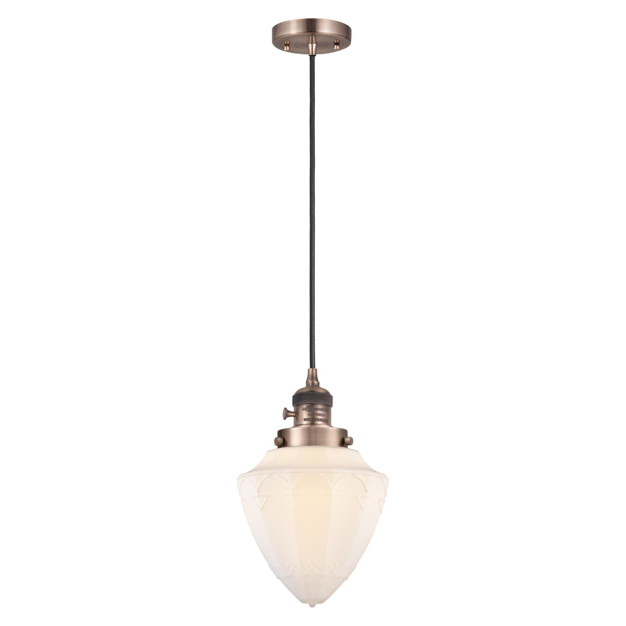 Shown in Antique Copper finish and Matte White Cased Small Bullet glass