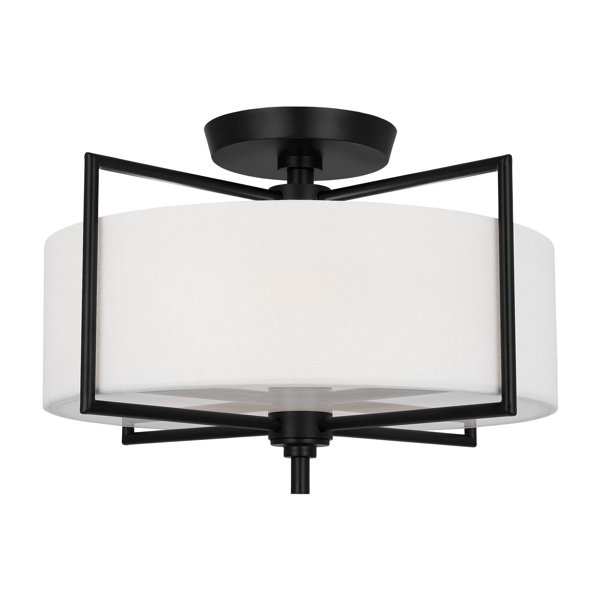 Shown in Aged Iron finish and White LinenLinen shade