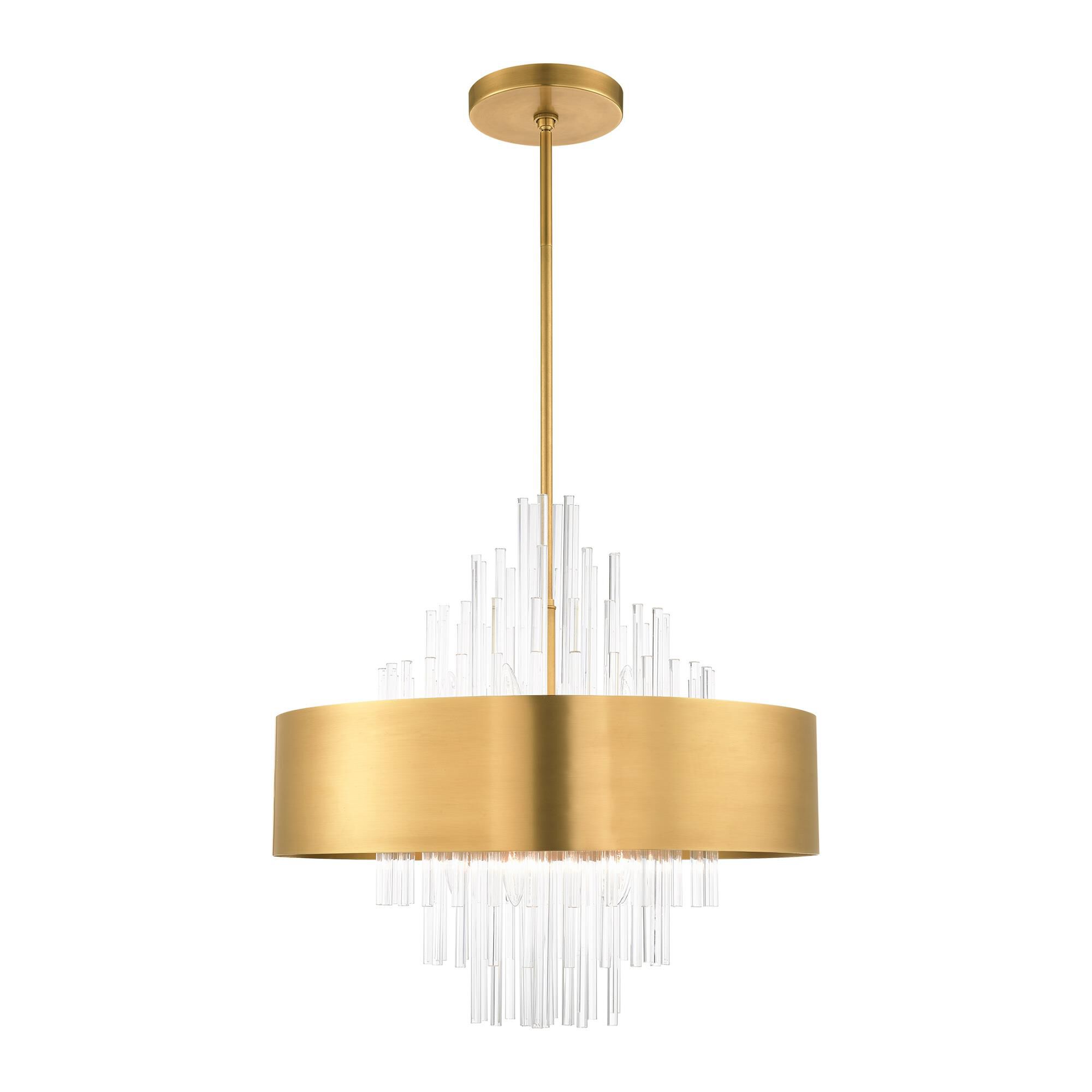 Shown in Natural Brass finish and Natural Brass Drum Shade With Clear Crystal Rods glass and Natural Brass Drum  With Clear Crystal Rods shade