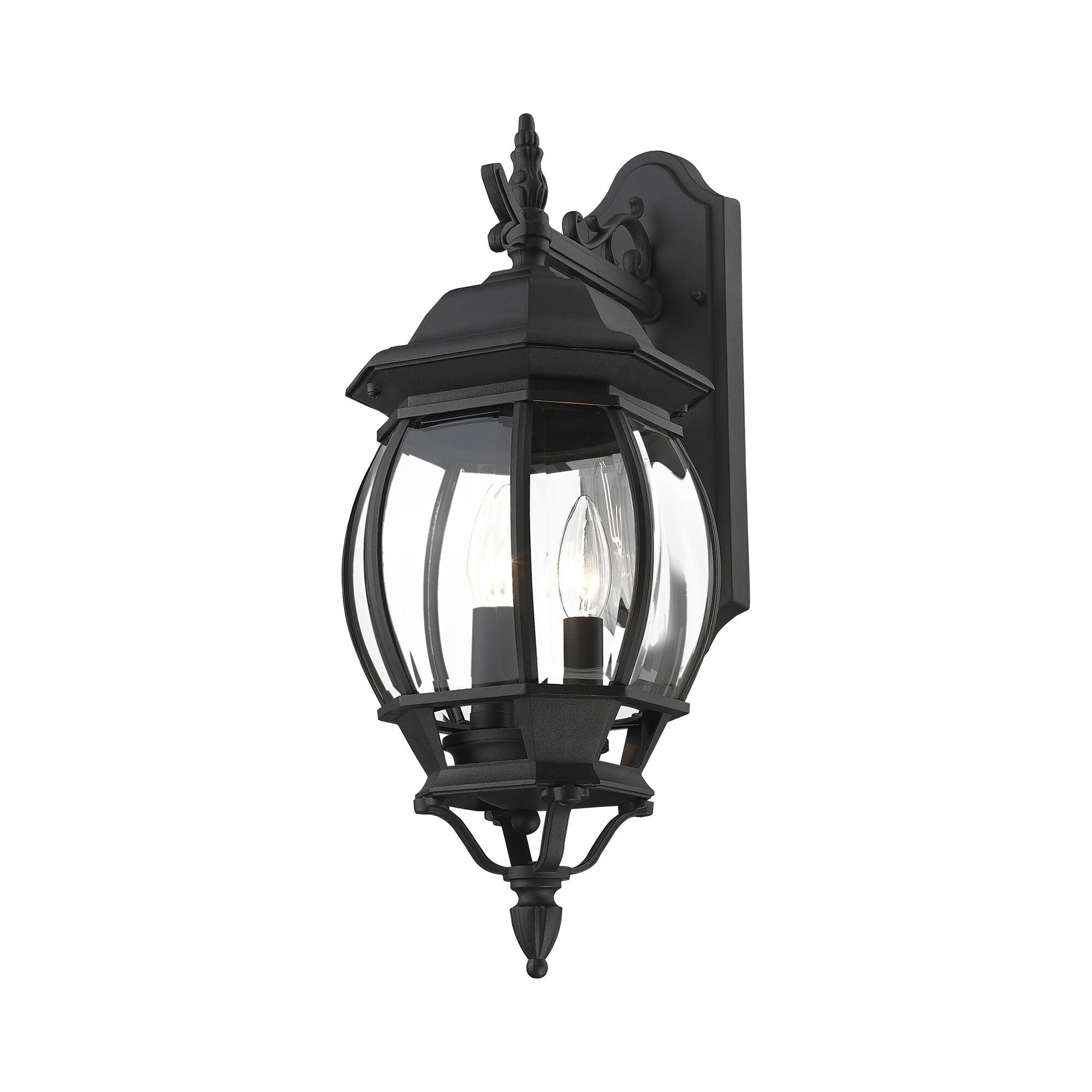 Shown in Textured Black finish and Clear Beveled glass and Clear Beveled Glass shade