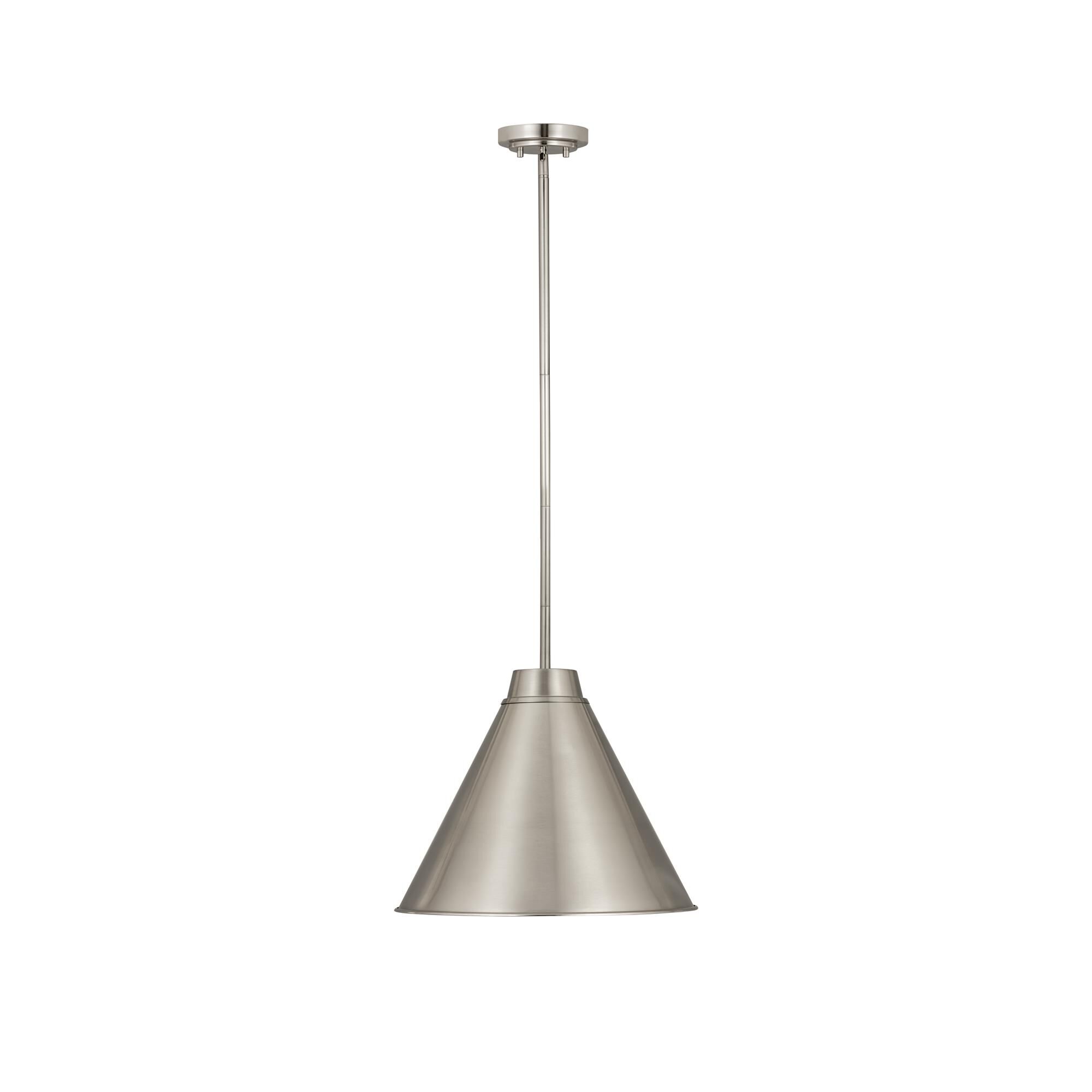 Shown in Brushed Nickel finish and Iron glass and Iron shade