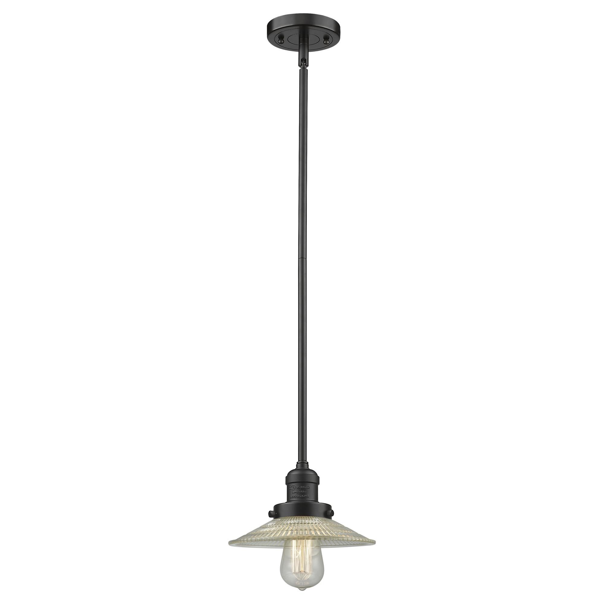 Shown in Oil Rubbed Bronze finish and Clear Halophane glass