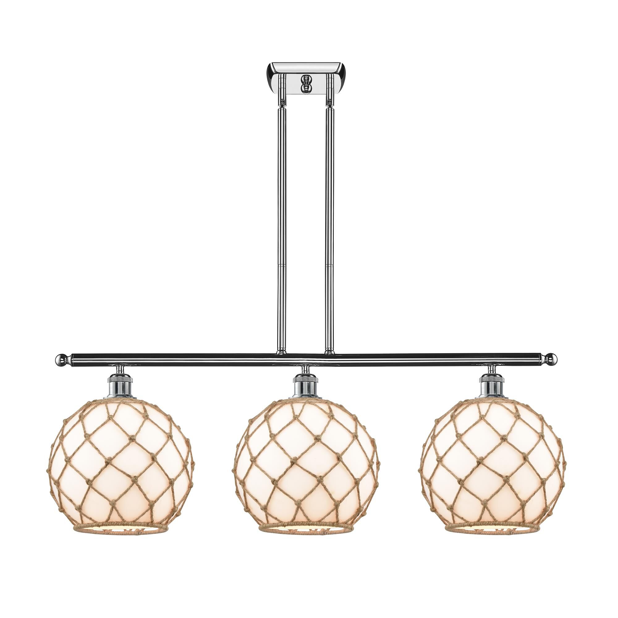 Shown in Polished Chrome finish and Sphere glass and Glass And Rope shade