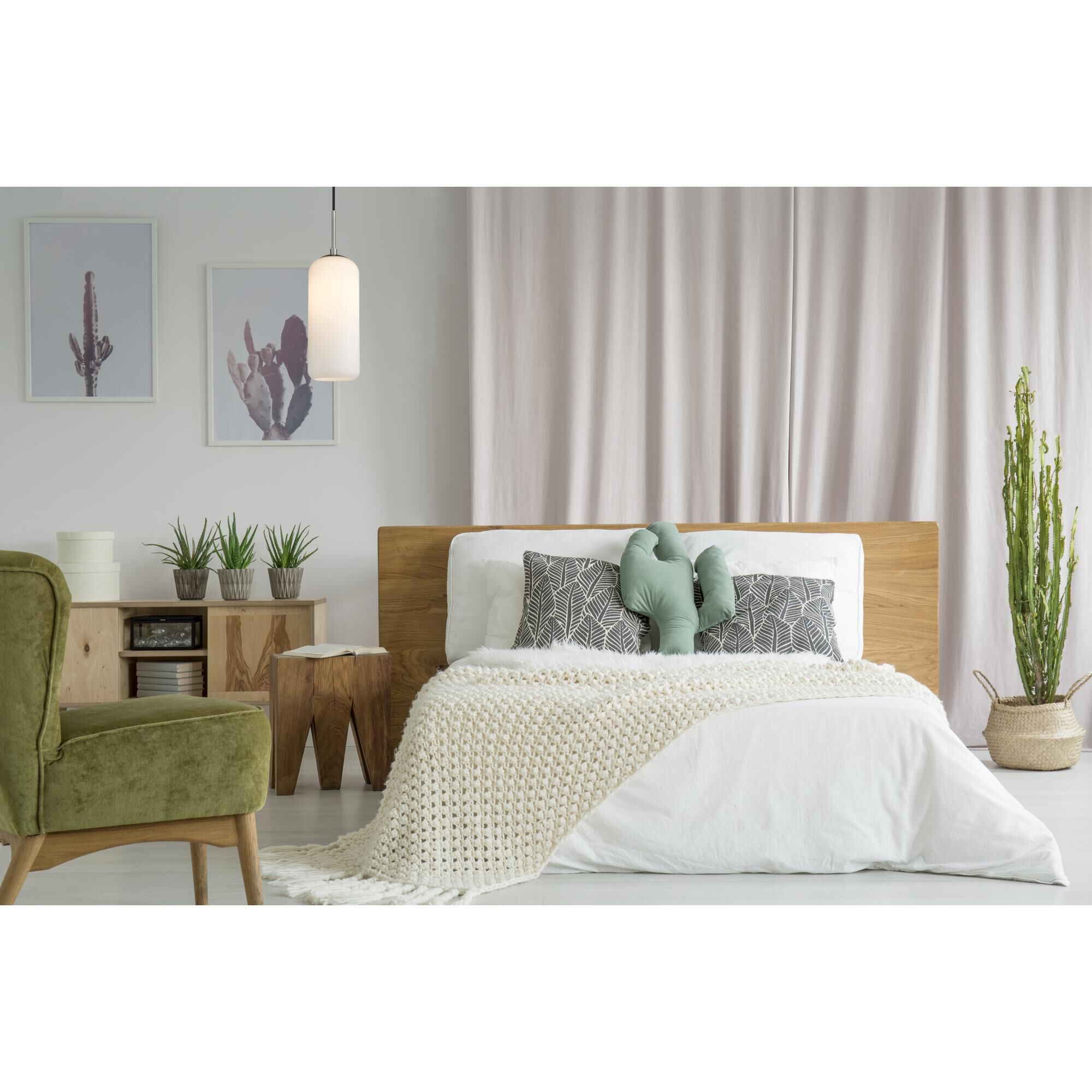 Shown in Brushed Nickel finish and Matte Opal glass and No Shade shade