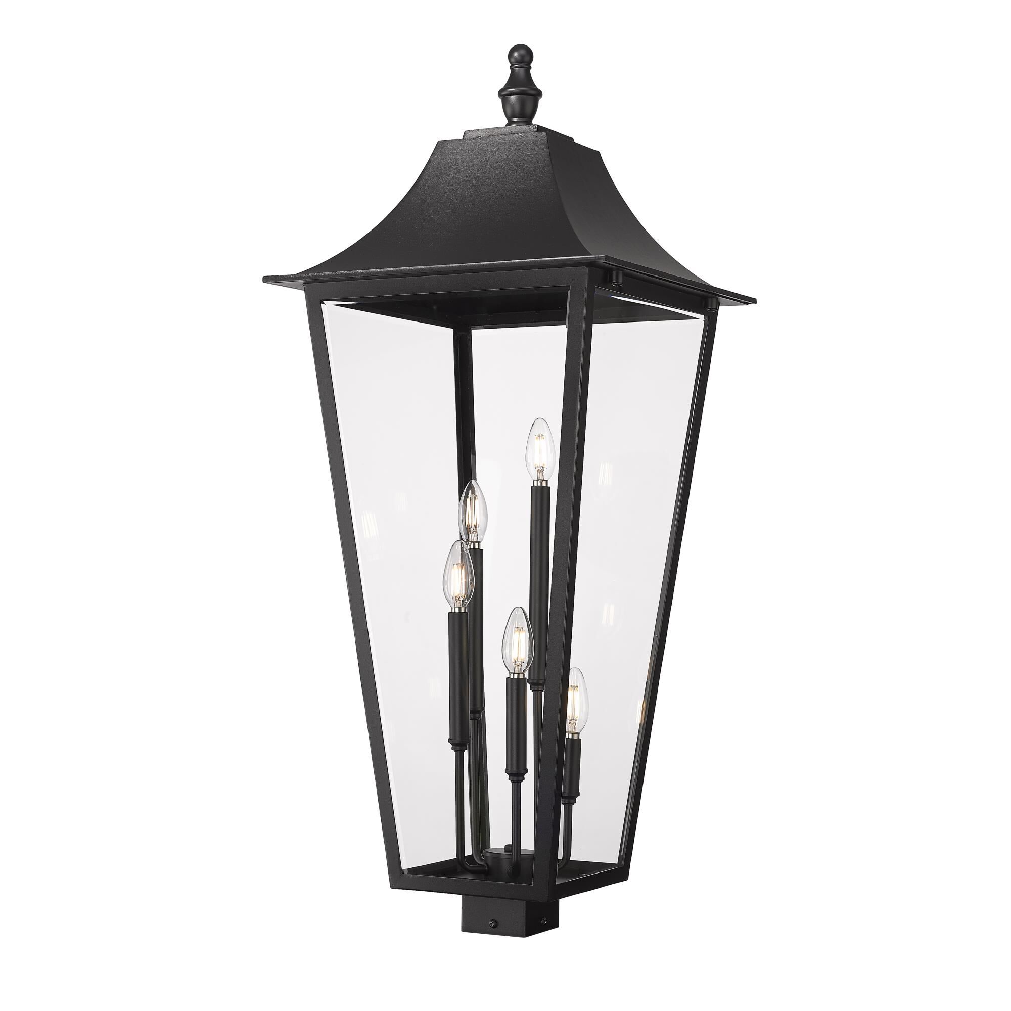 Shown in Black finish and Clear Beveled glass and Clear Beveled shade