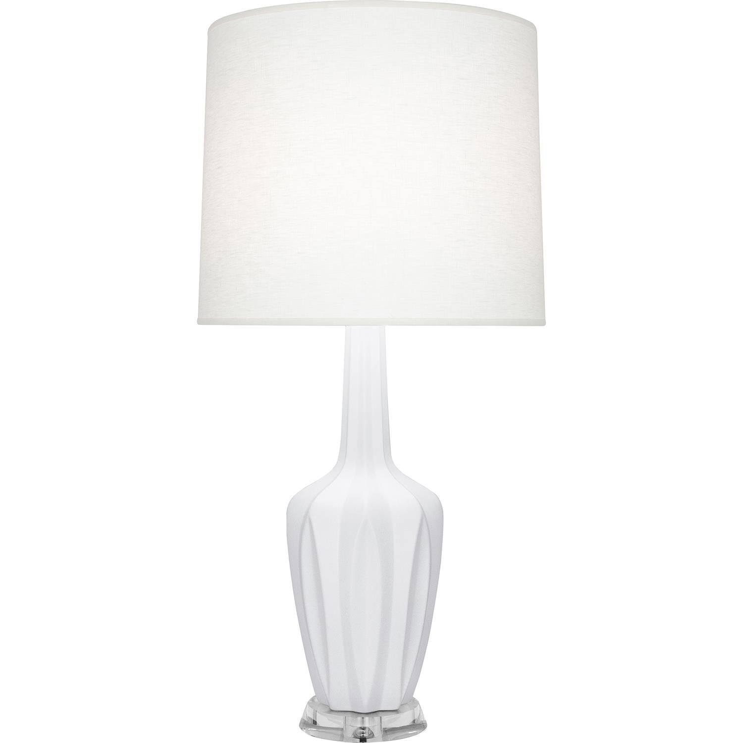Shown in Matte Daisy finish and Off White shade and Polished Nickel with Lucite accent