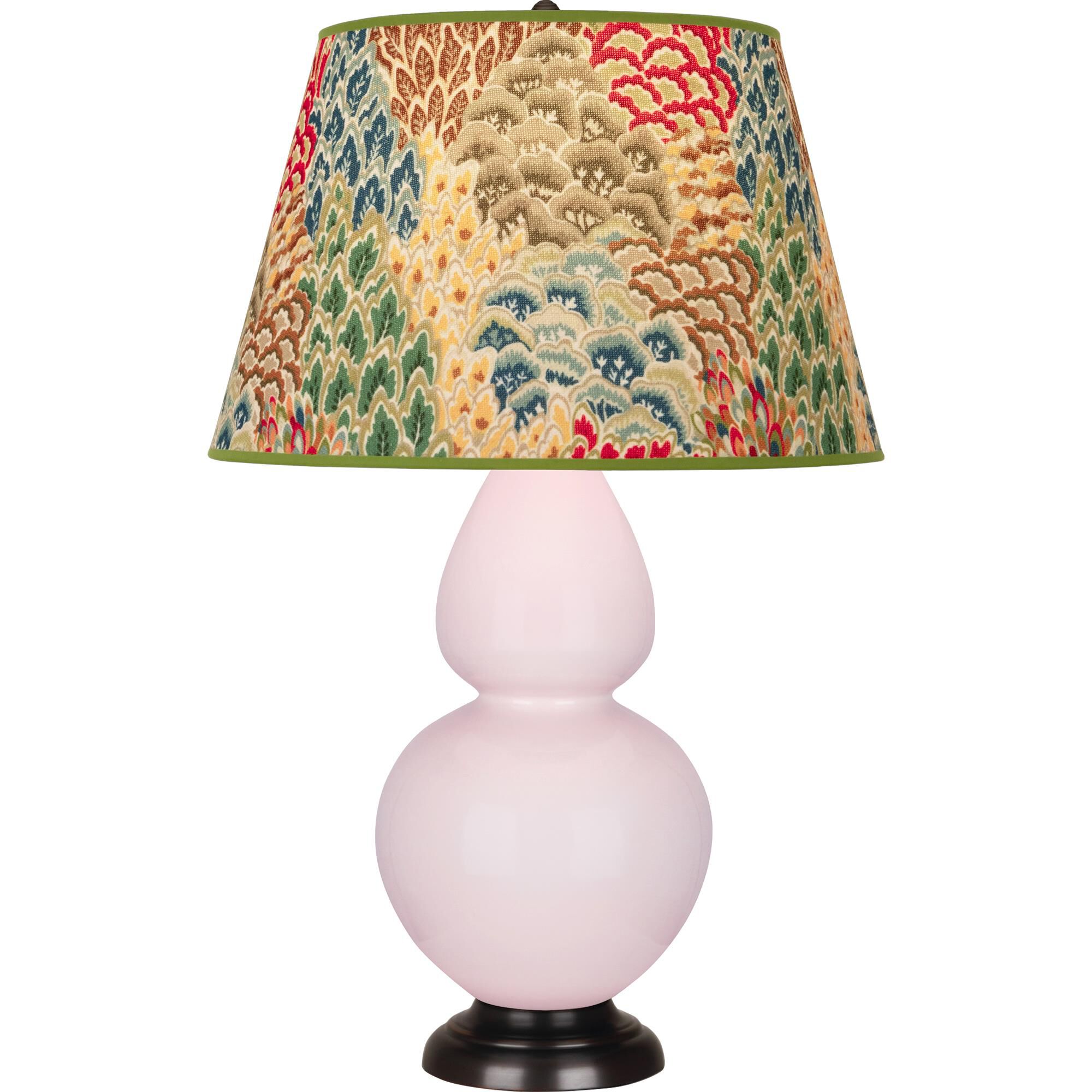 Shown in Rose Water Glazed finish and Fall Floral shade and Deep Patina Bronze accent