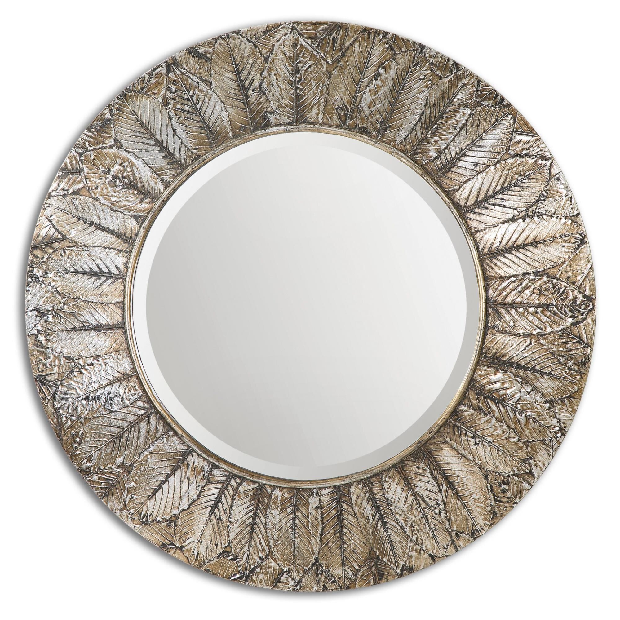 Shown in Layered Natural Leaves Covered in A Distressed Silver Leaf Finish with Light Antiquing finish 