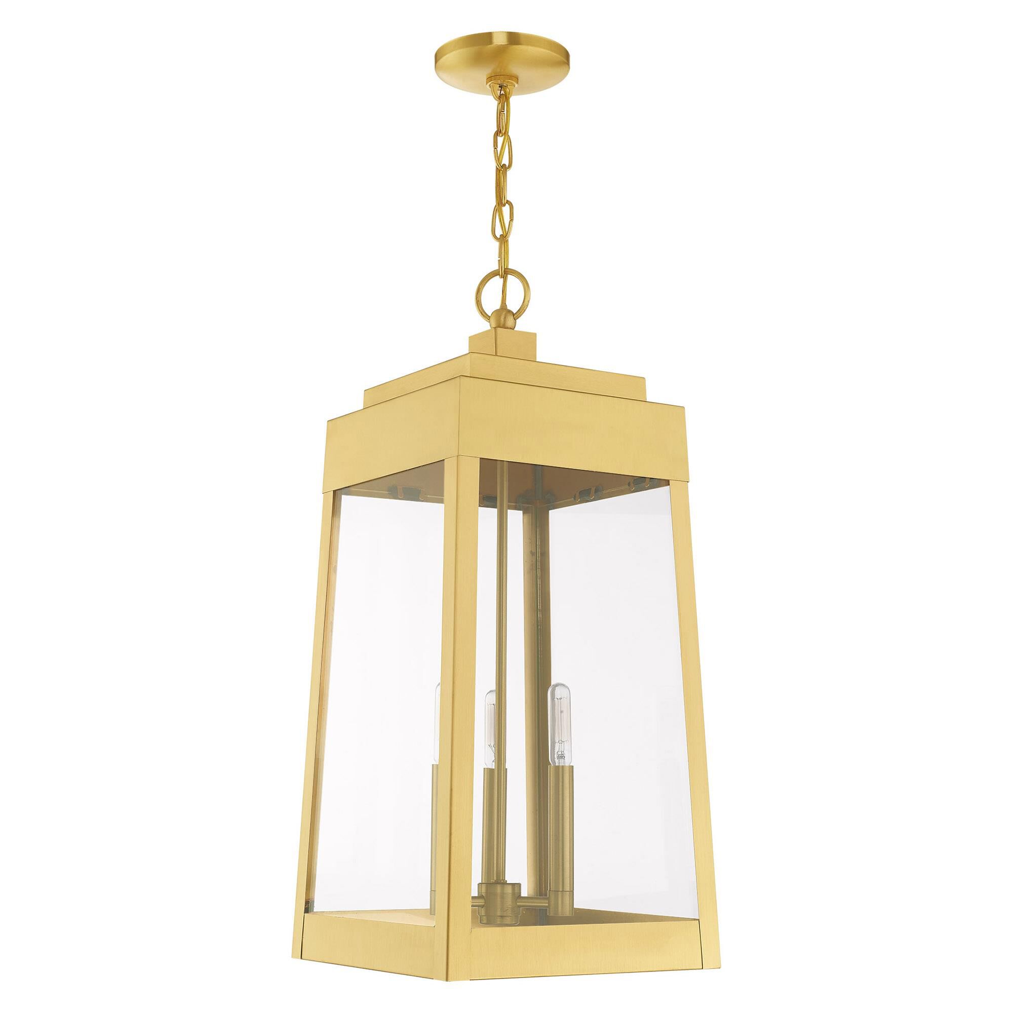 Shown in Satin Brass finish and Clear glass