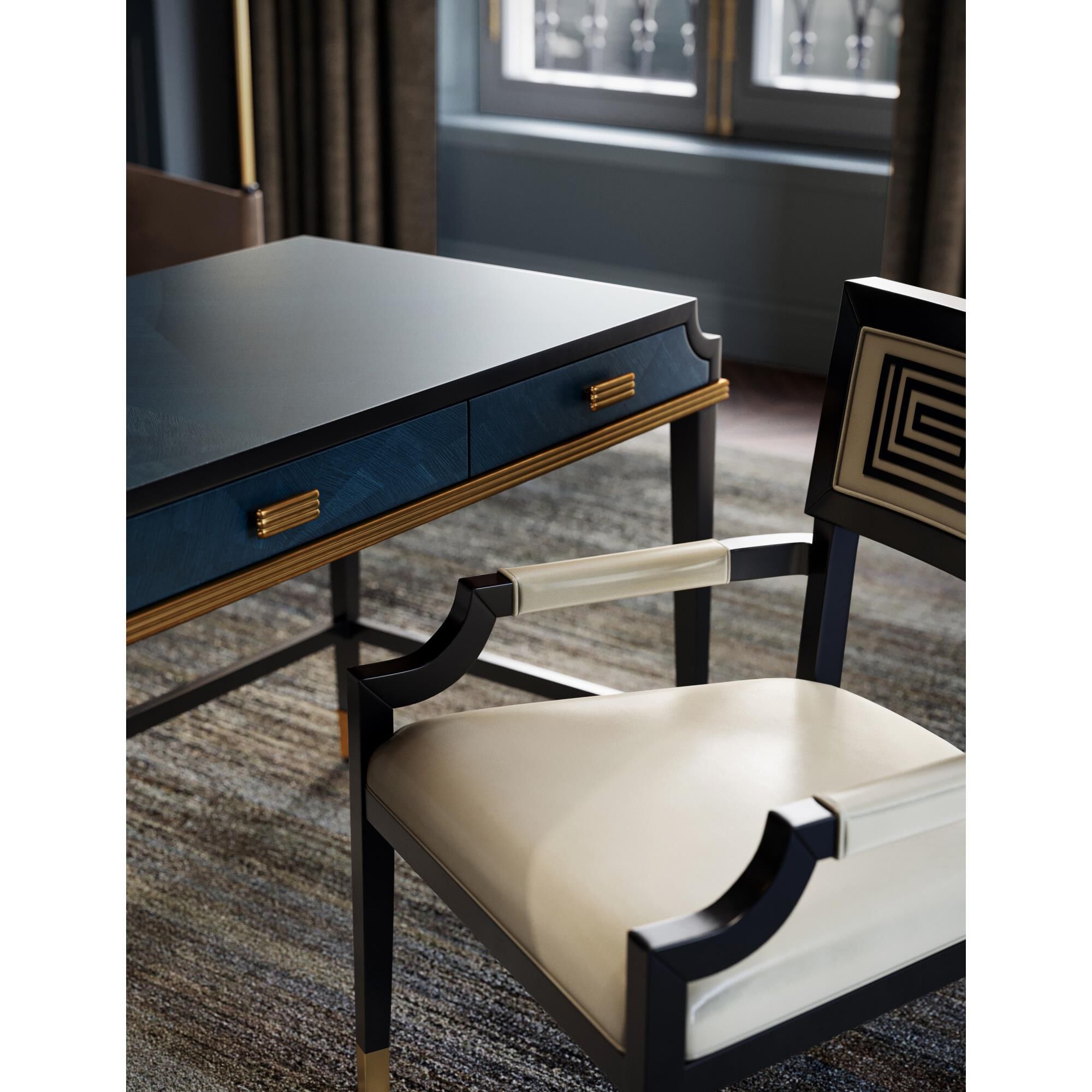 Shown in Caviar Black - Brushed Brass - Milk Leather finish