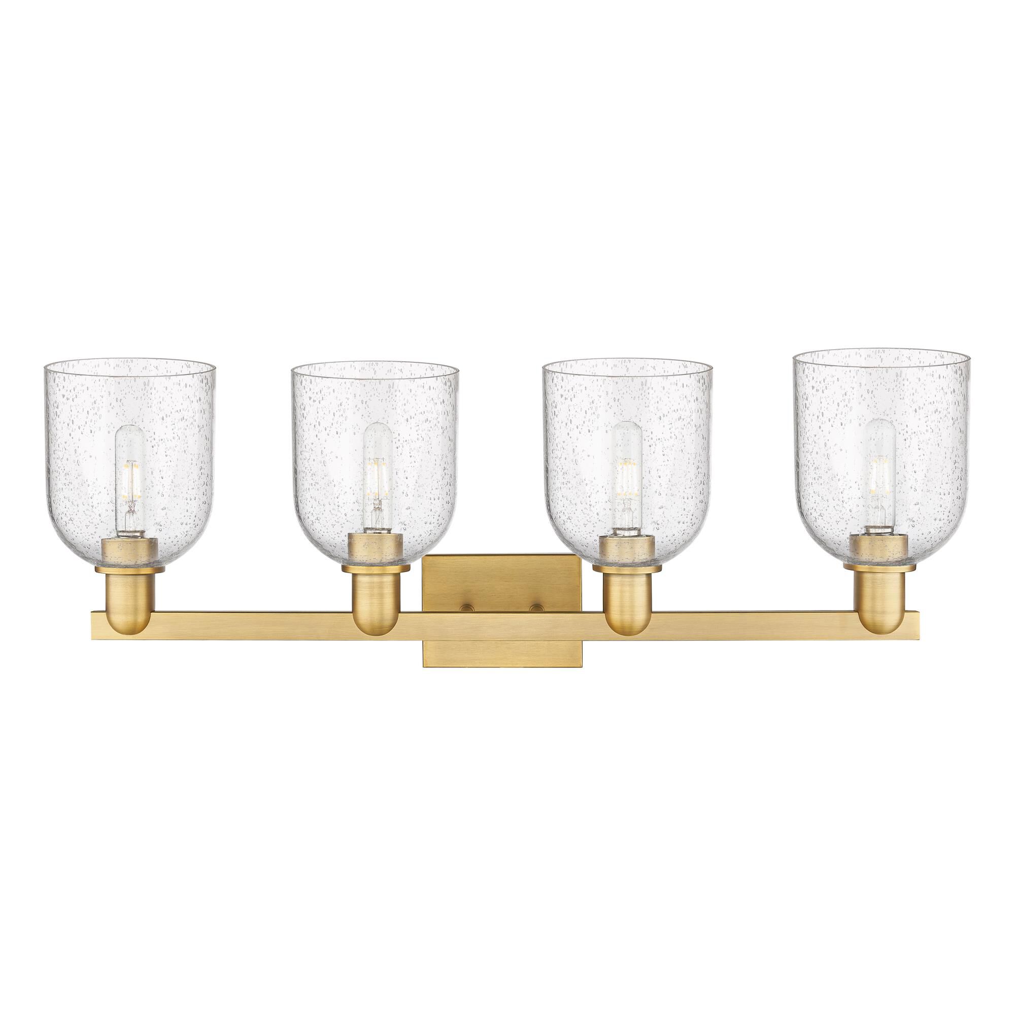 Shown in Brushed Brass finish and Seedy glass