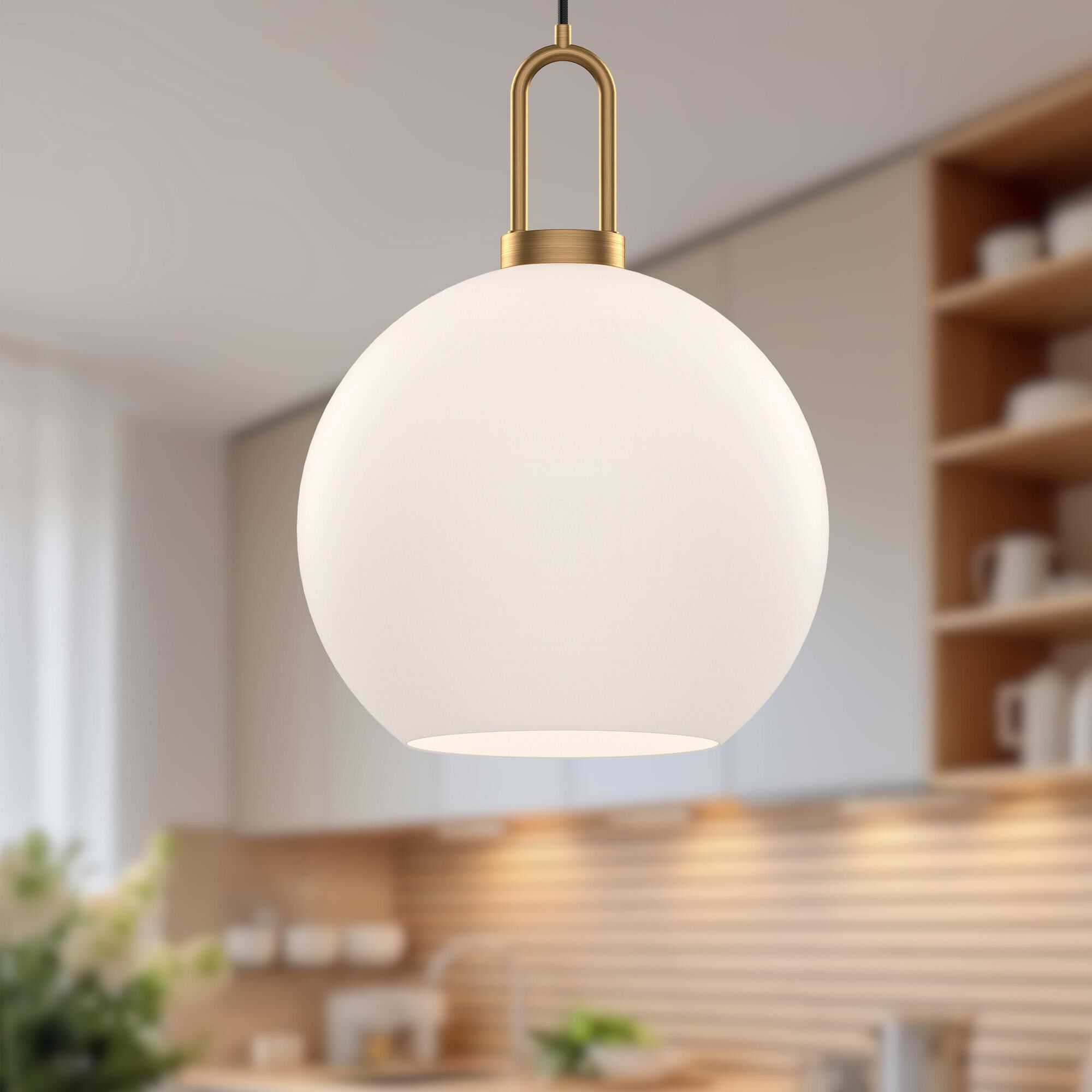 Shown in Aged Gold finish and Opal glass and Black Braided Cord accent