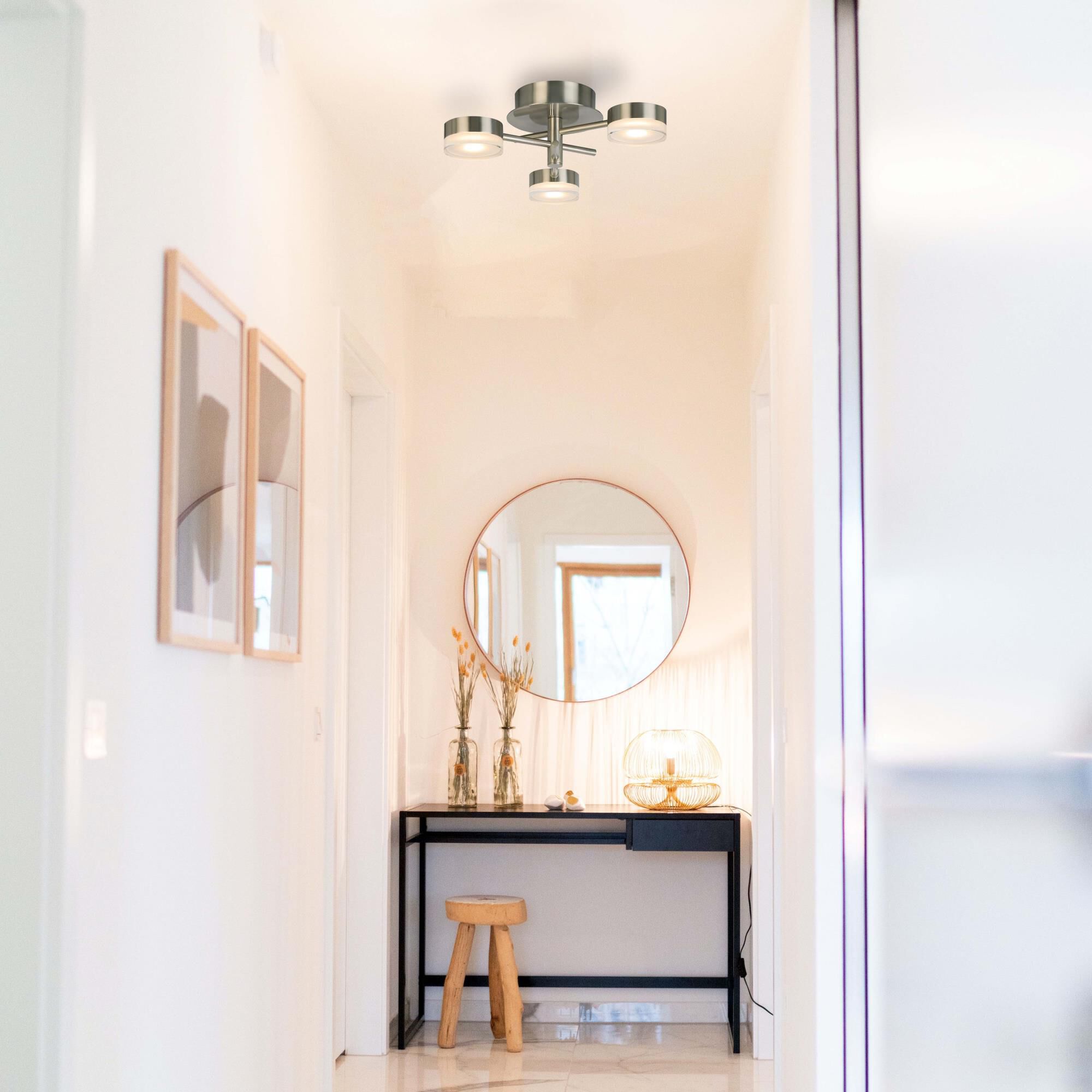 Shown in Brushed Nickel finish and White Acrylic shade