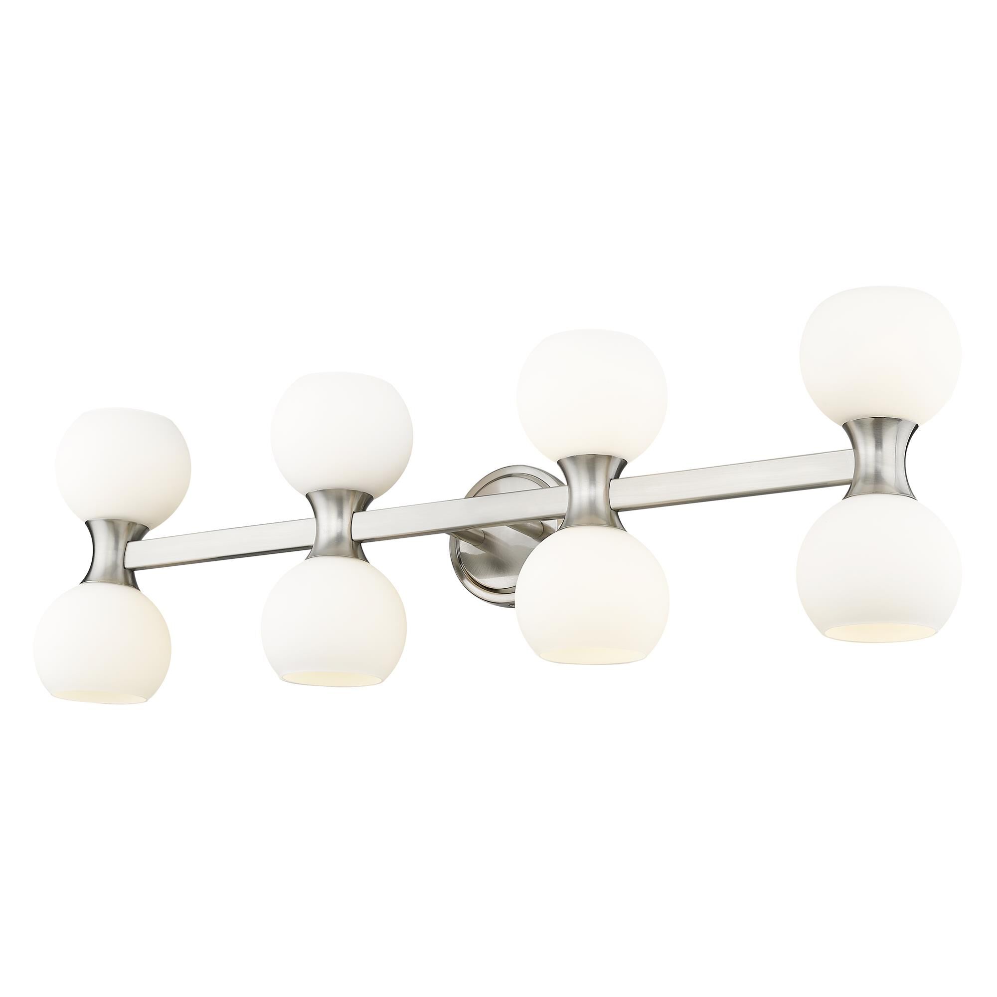 Shown in Brushed Nickel finish and Matte Opal glass