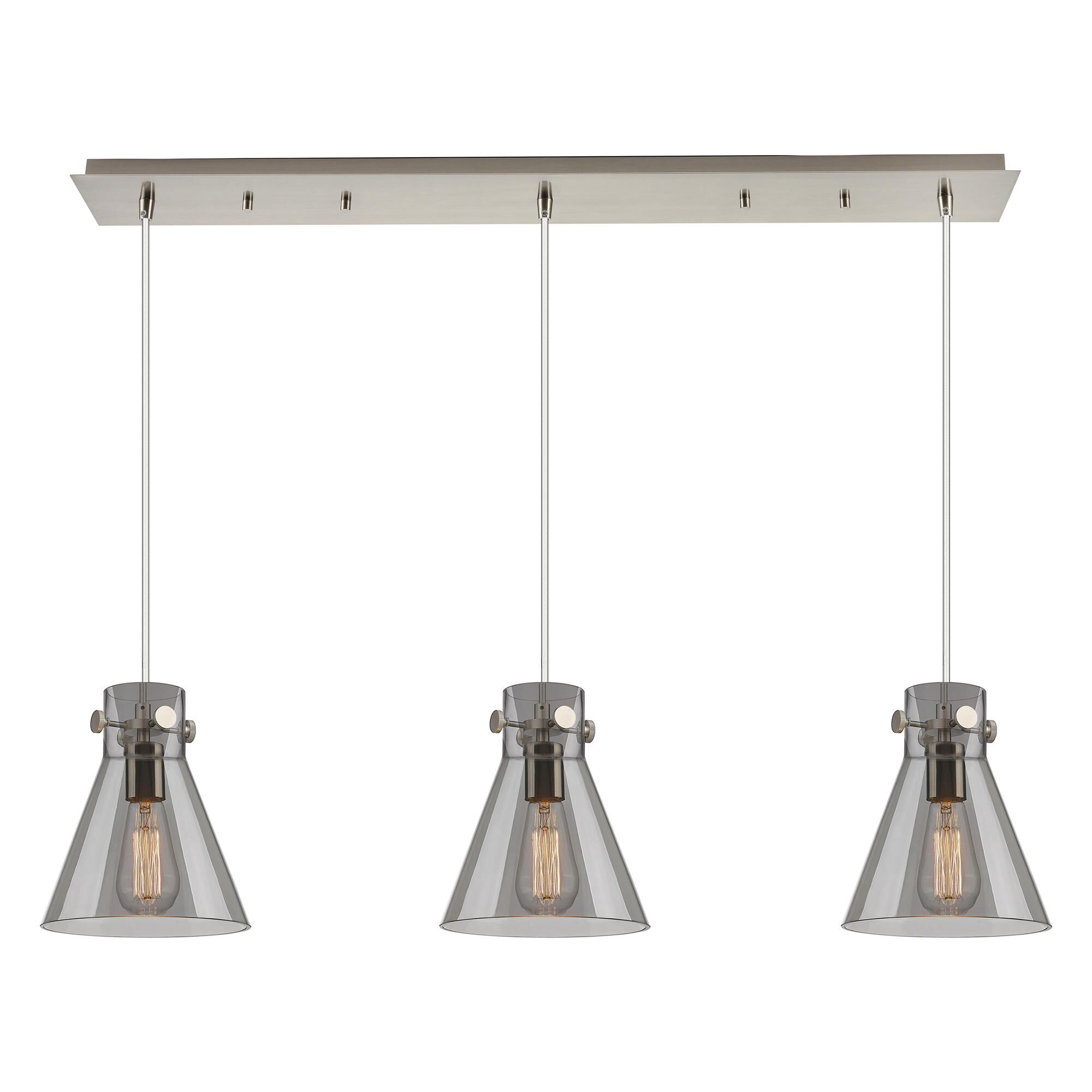 Shown in Brushed Satin Nickel finish and Light Smoke glass and Light Smoke Glass shade