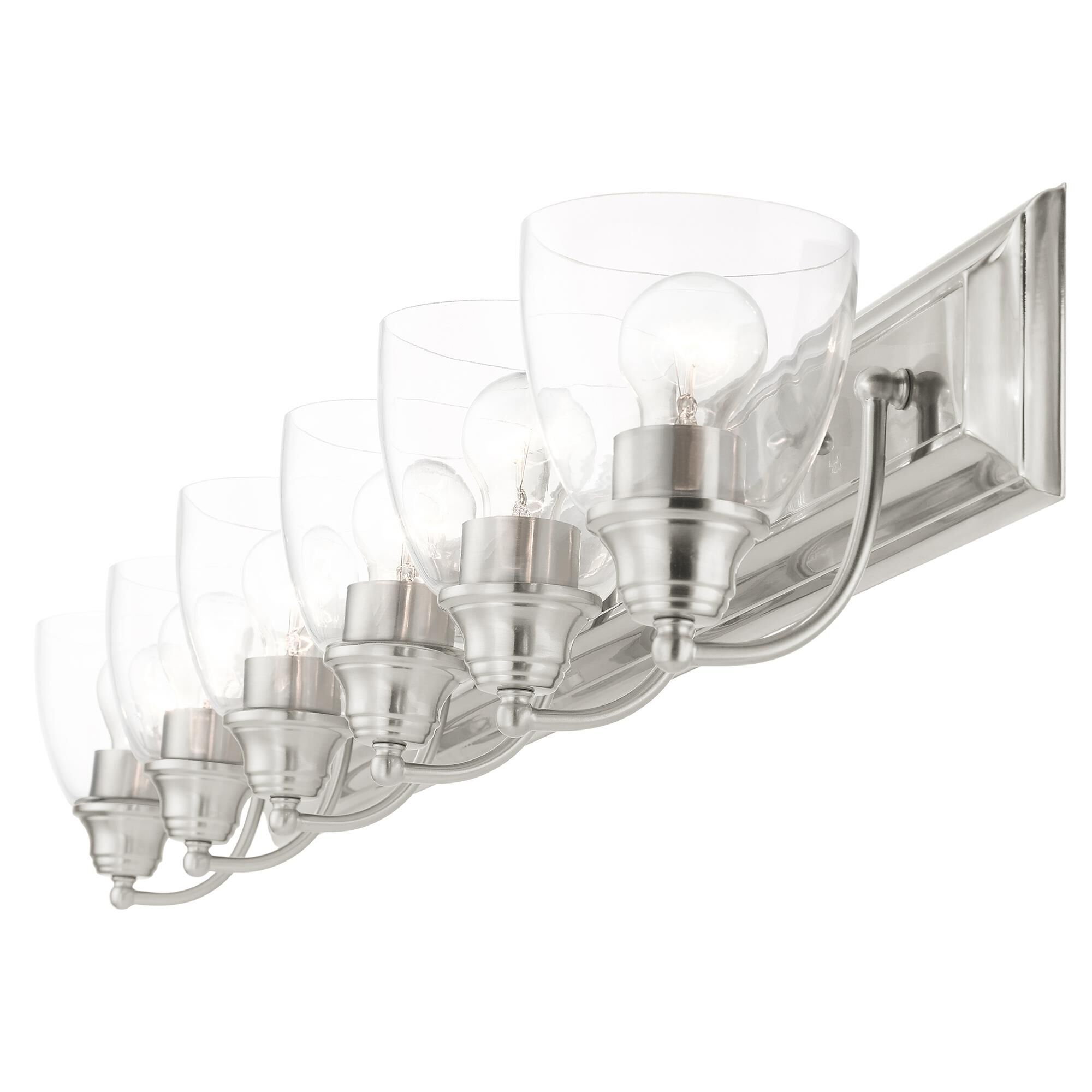 Shown in Brushed Nickel finish and Hand Blown Clear glass