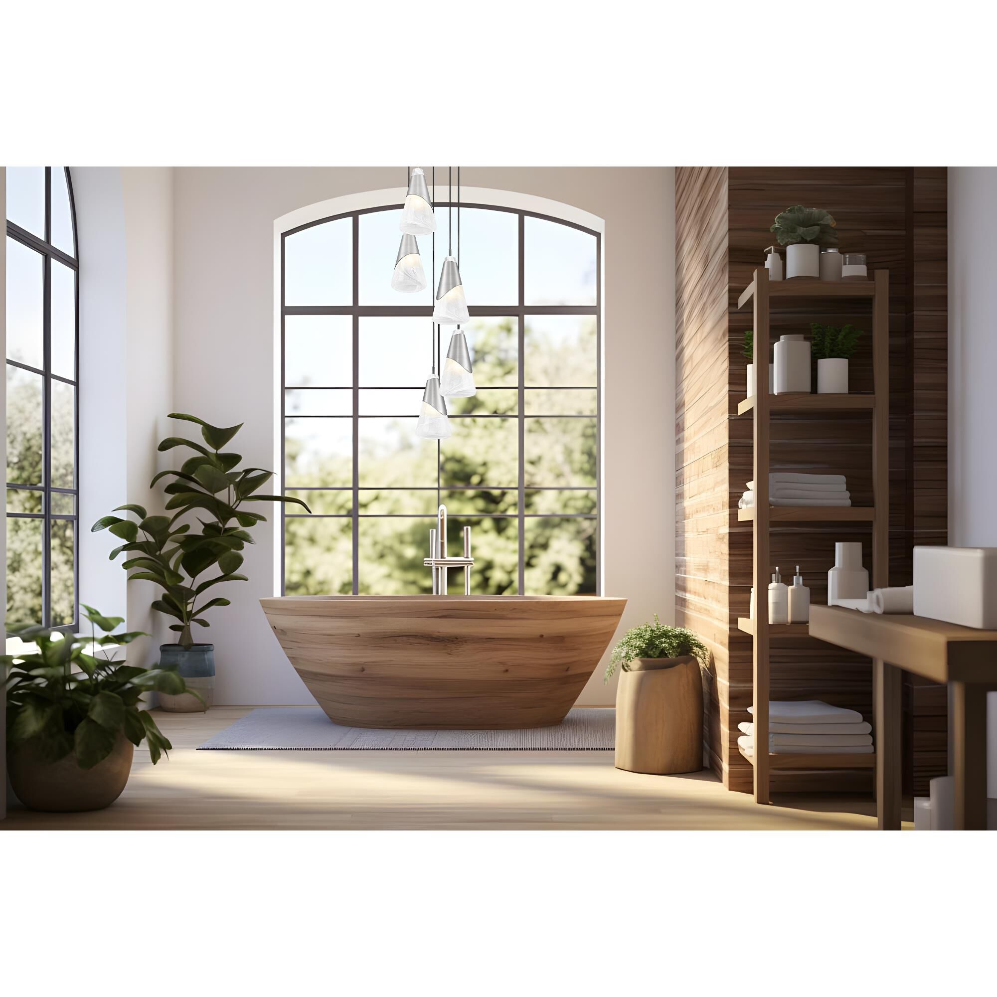 Shown in Brushed Nickel finish and White Swirl glass and White Swirl shade