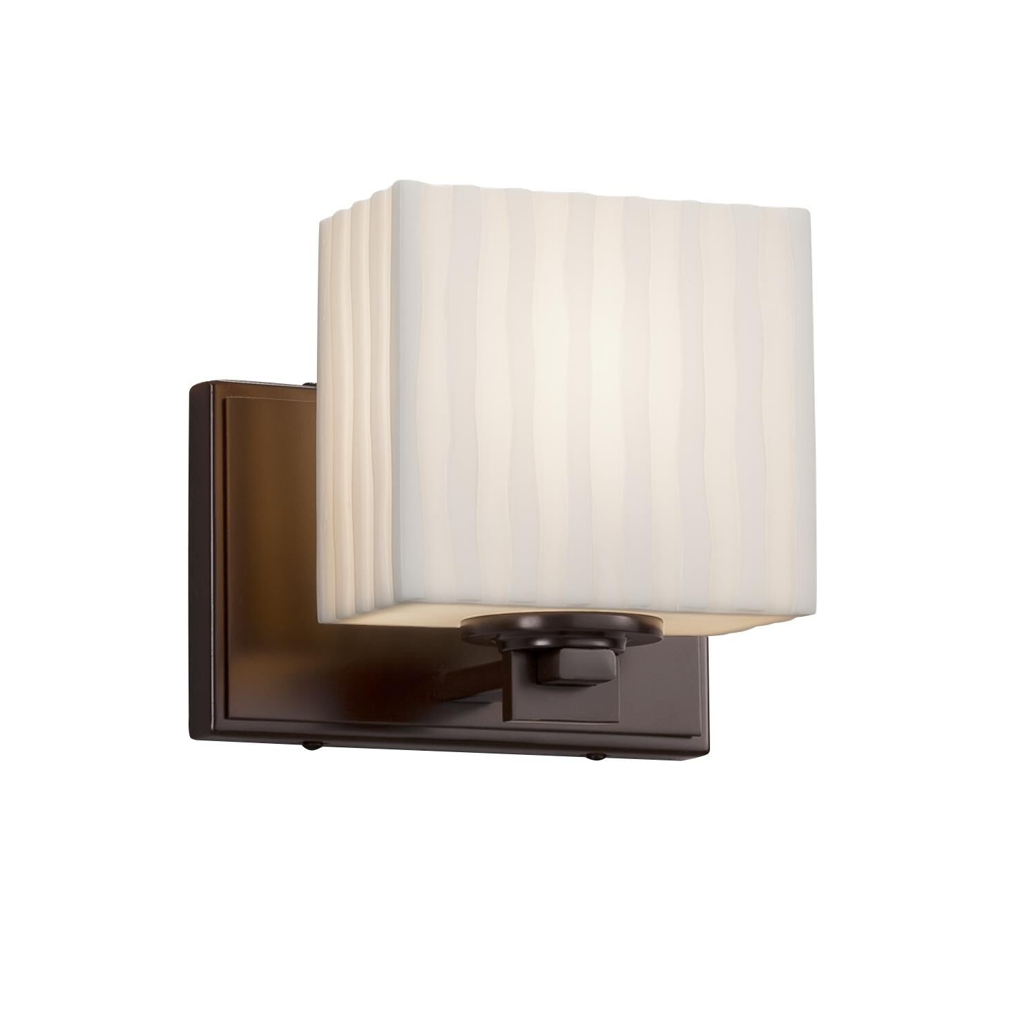 Shown in Dark Bronze finish and Faux Porcelain Resin glass and Waterfall shade and Rectangle accent