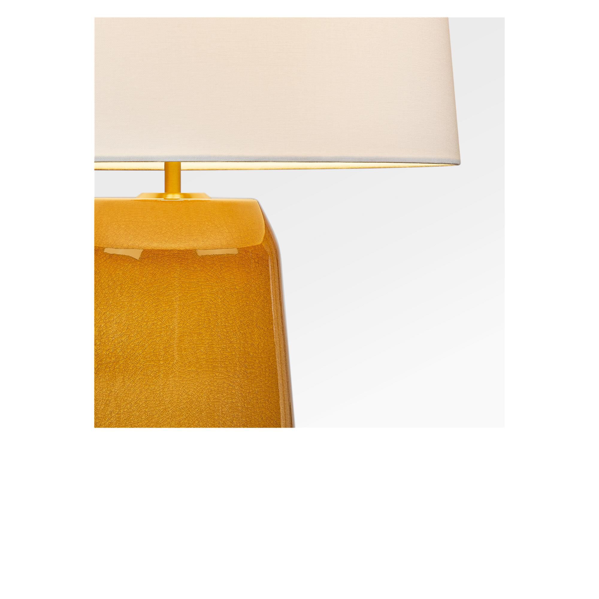 Shown in Cracked Honey finish and White Linen Fabric shade