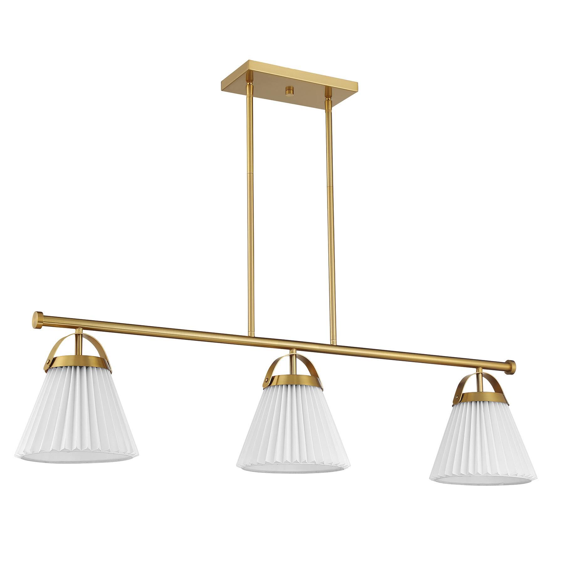 Shown in Natural Brass finish and White Knife Pleated Fabric shade