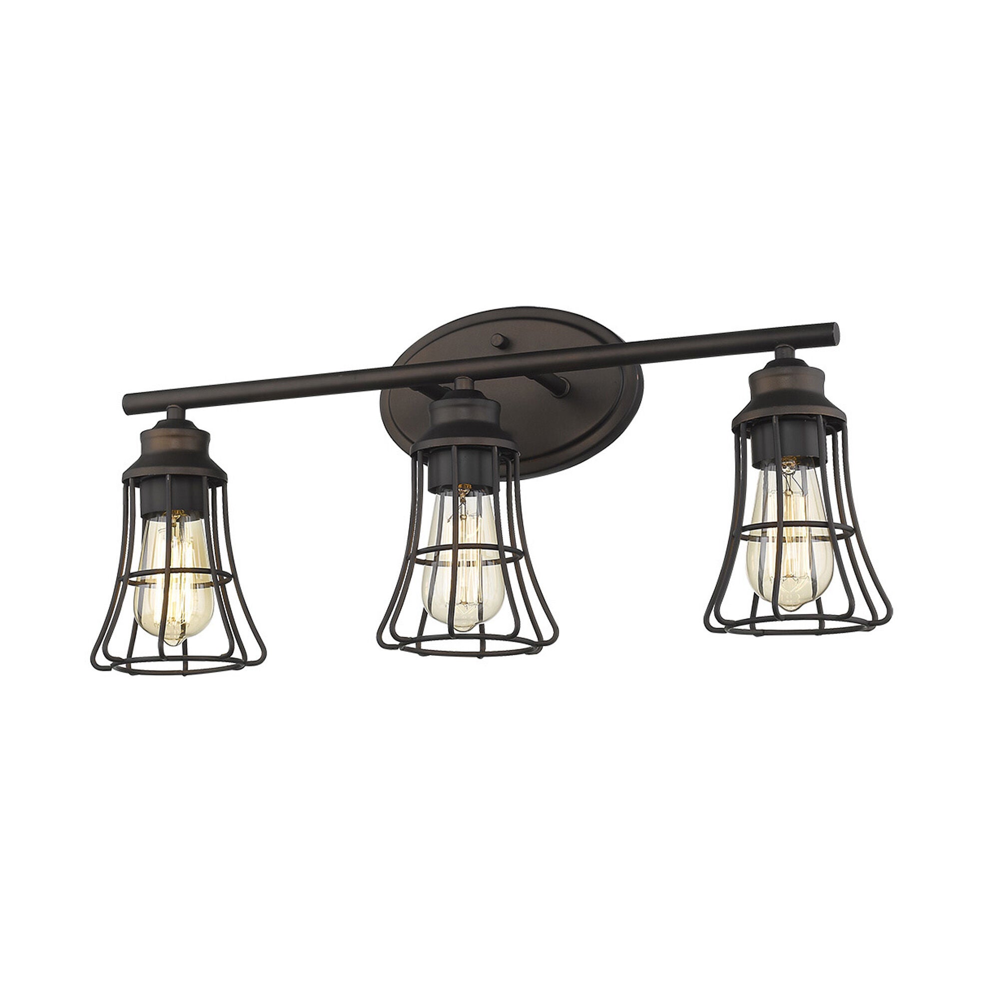 Shown in Oil-Rubbed Bronze finish and Oil-Rubbed Bronze glass and Oil-Rubbed Bronze, Geometric Metal Cage s shade
