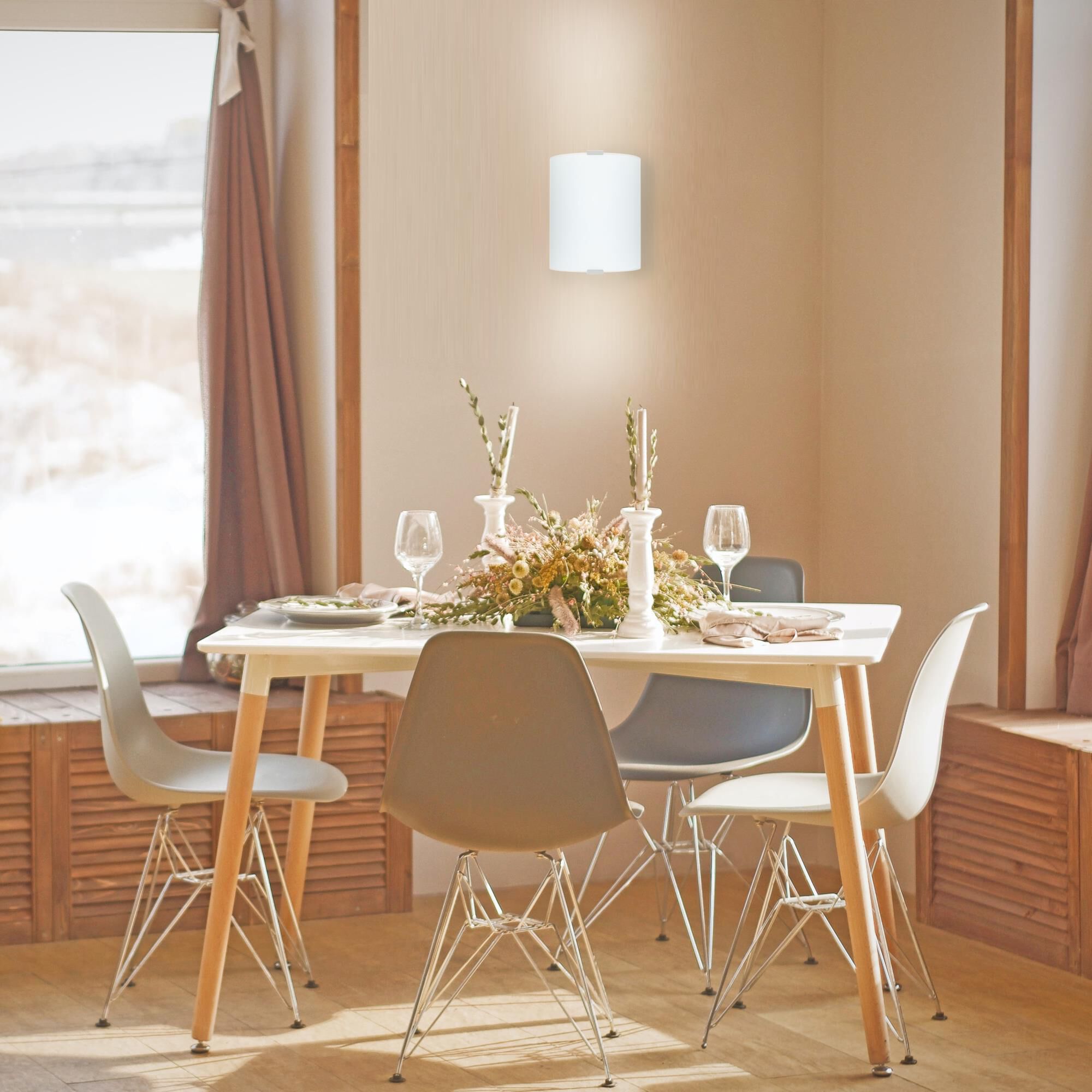 Shown in Chrome finish and Satin glass